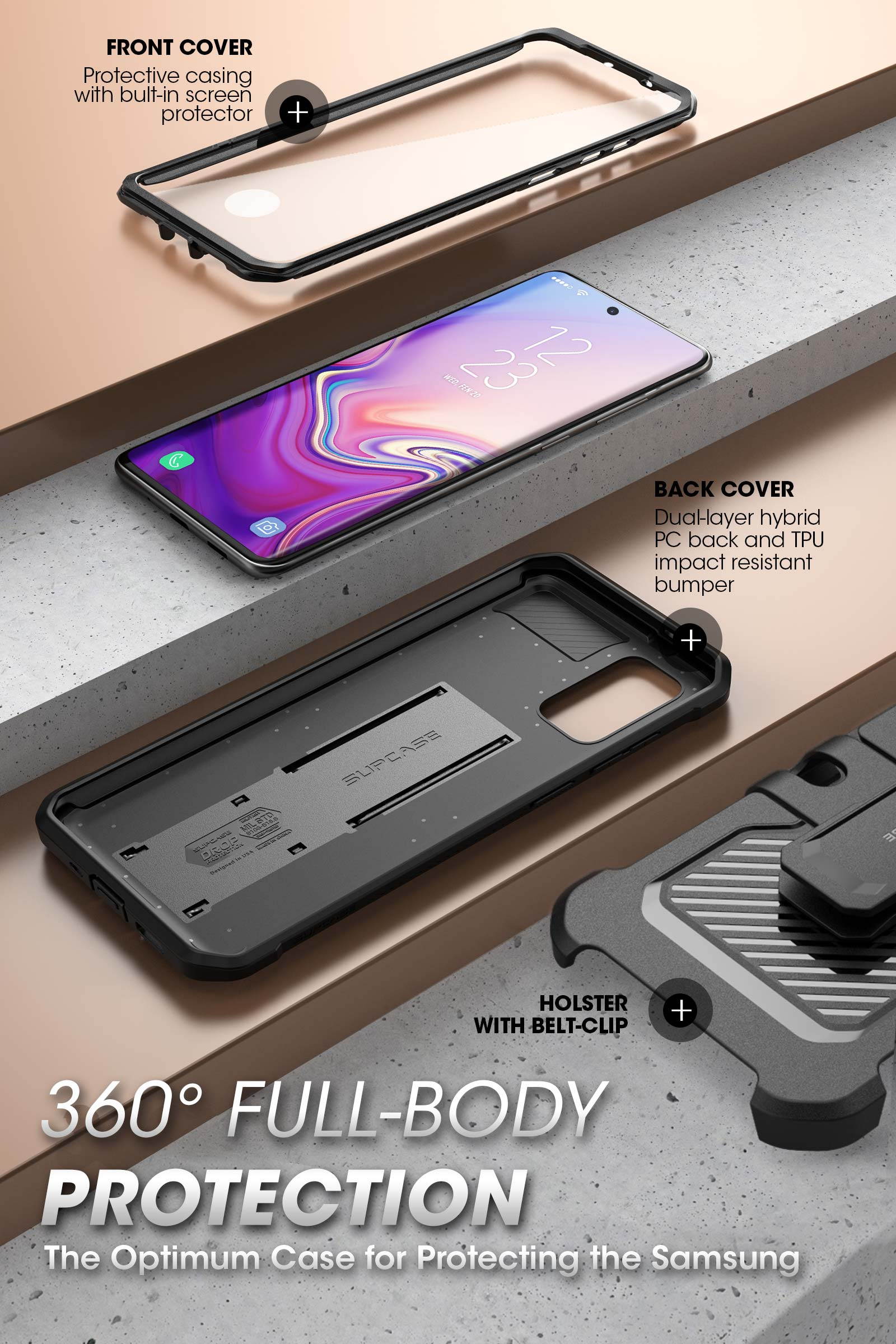 Unicorn Beetle Pro Series Designed for Samsung Galaxy S20 FE 5G Case (2020 Release), Full-Body Dual Layer Rugged Holster & Kickstand Case with Built-in Screen Protector (Black)