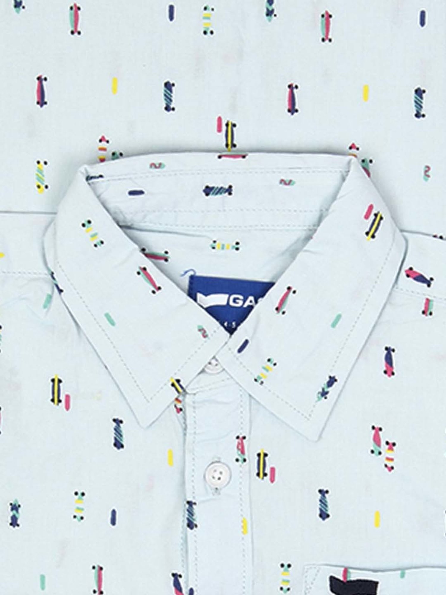 Gas Kids Blue Cotton Printed Full Sleeves Shirt