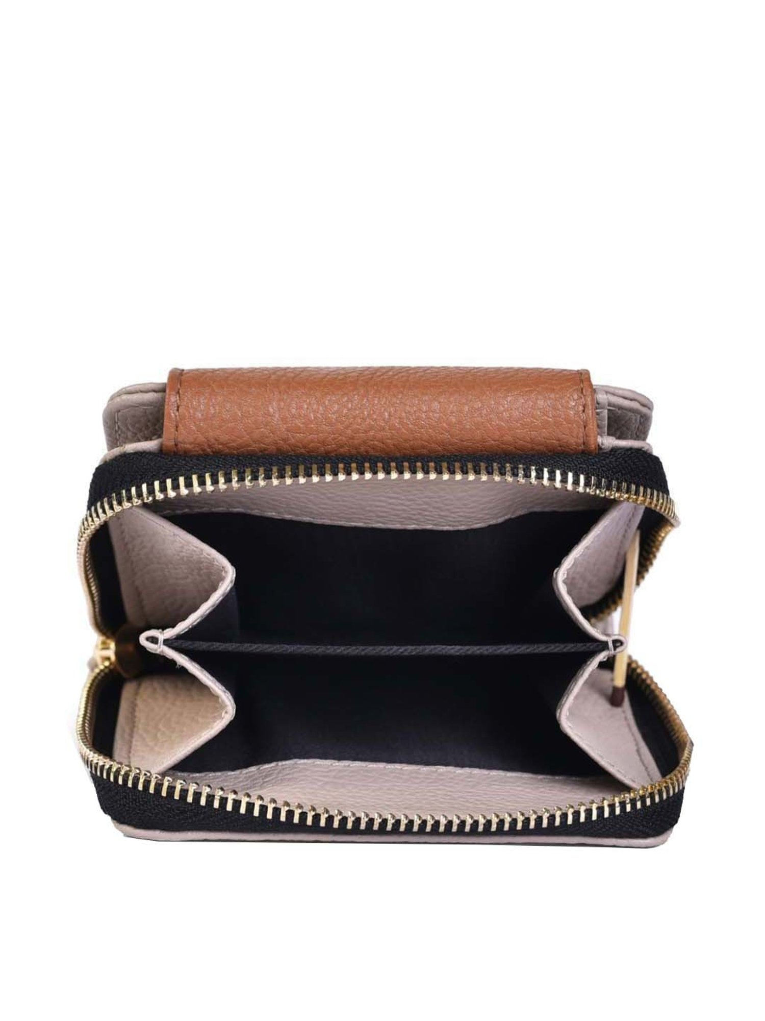 BELWABA Beige Color Block Zip Around Wallet for Women