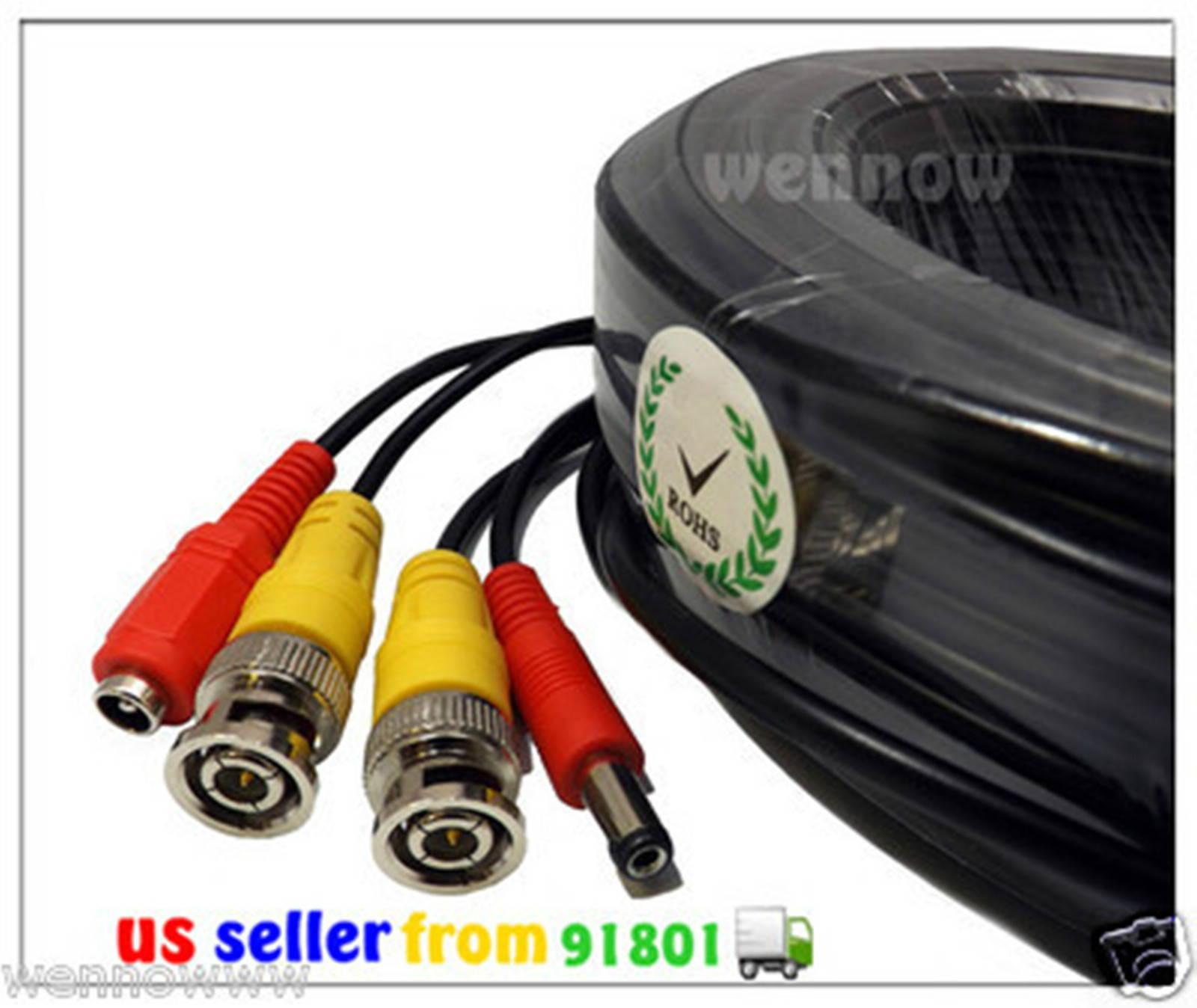 WennoW Black 50 ft Power & Video Cable for Security CCTV use / Zmodo / Swann / Qsee