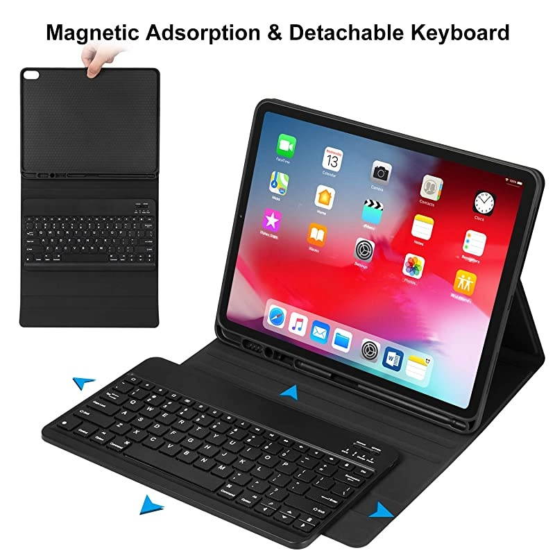 Pro 129 Case with Keyboard2018 Support Apple Pencil Charging with Pencil Holder Magnetically Detachable Wireless Keyboard for Pro 129 2018 Not for 20172015 Black