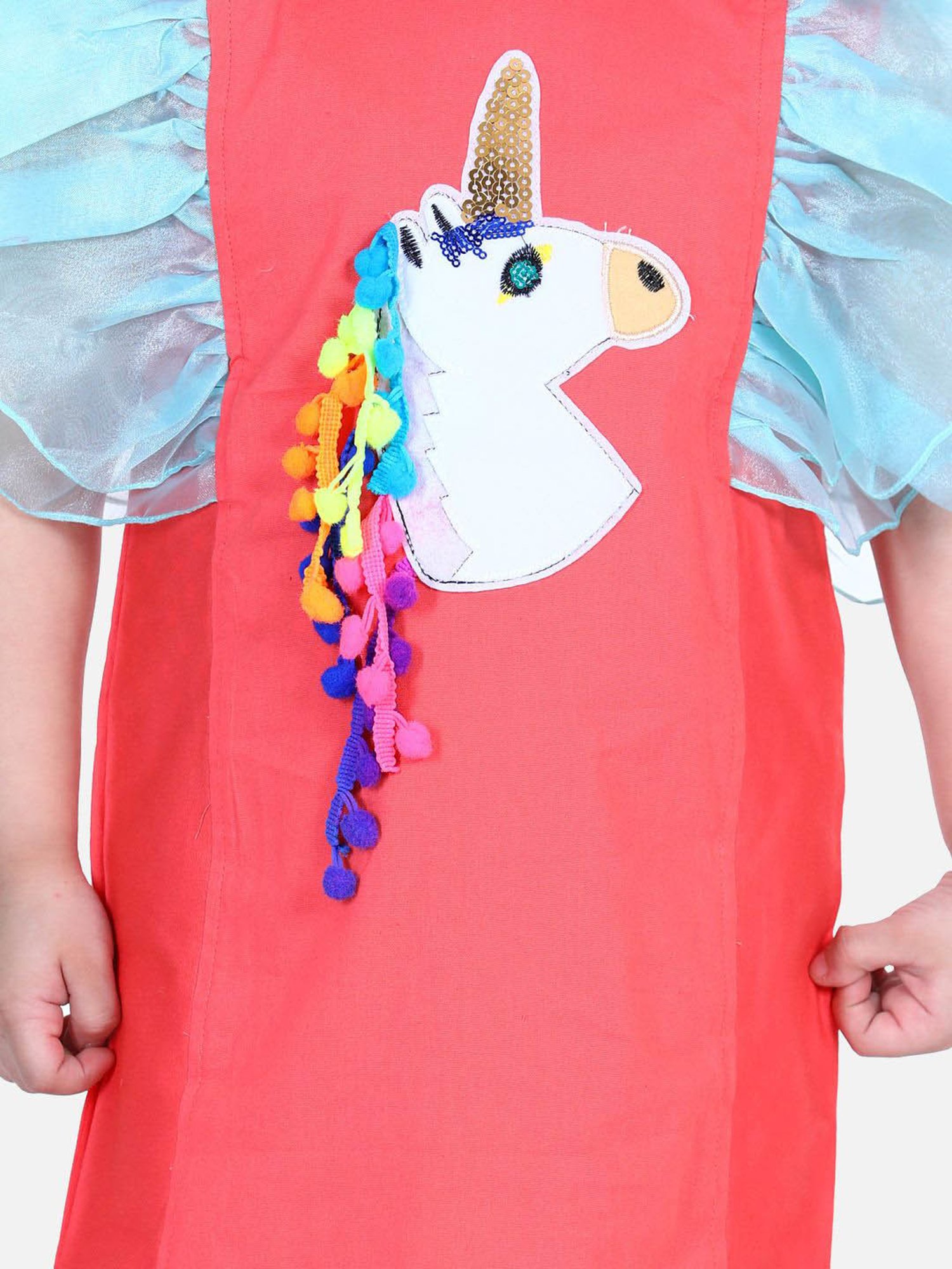 LilPicks Kids Pink & Blue Cotton Embelished Dress