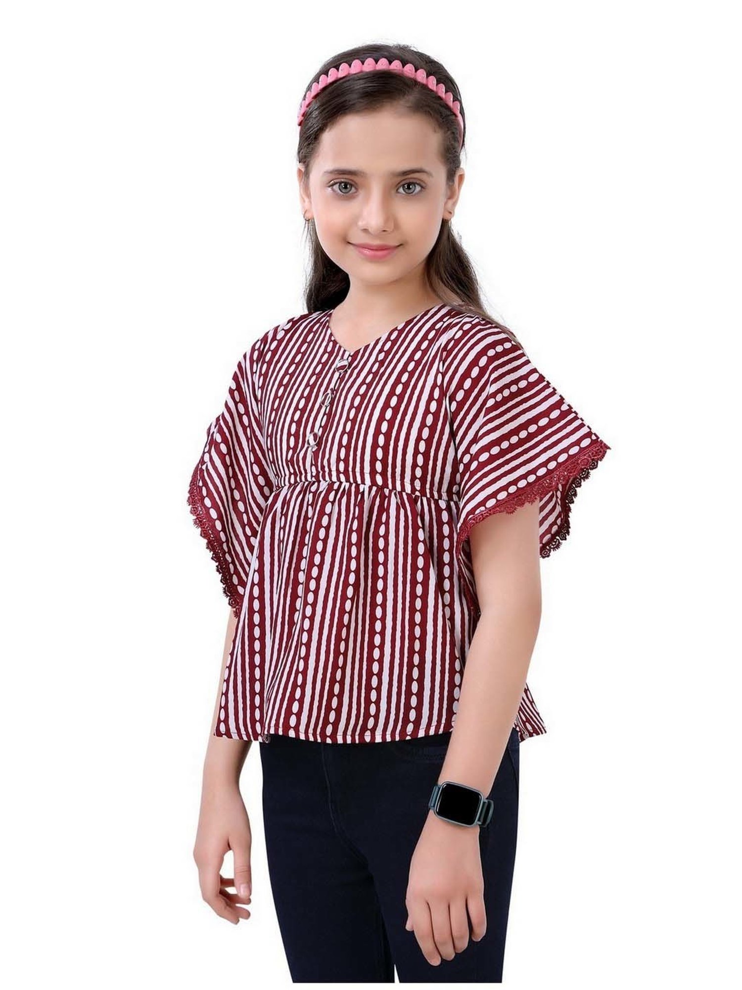 poplins Kids Maroon & White Cotton Printed Top
