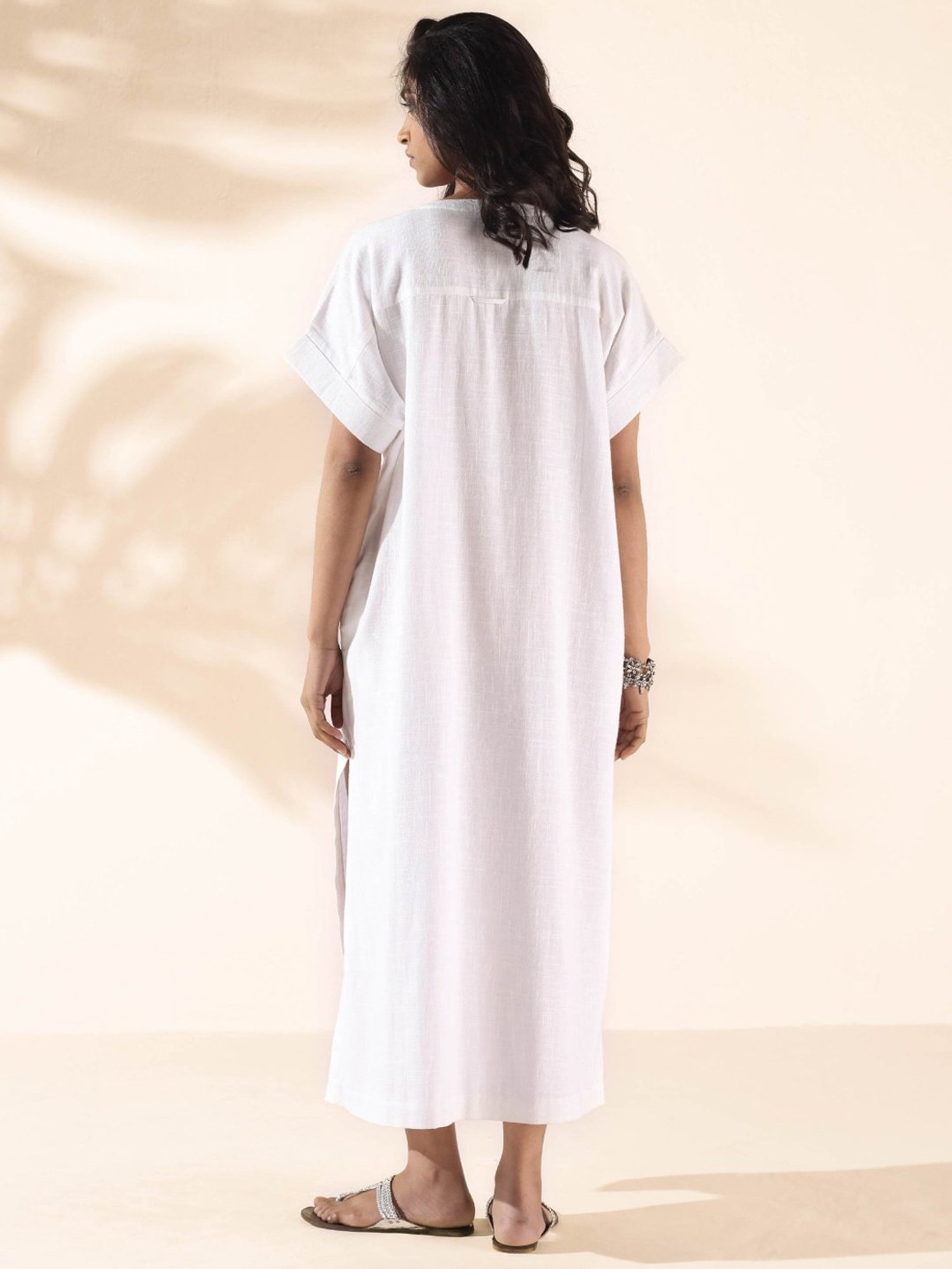 true Browns White Cotton Self Pattern A-Line Dress