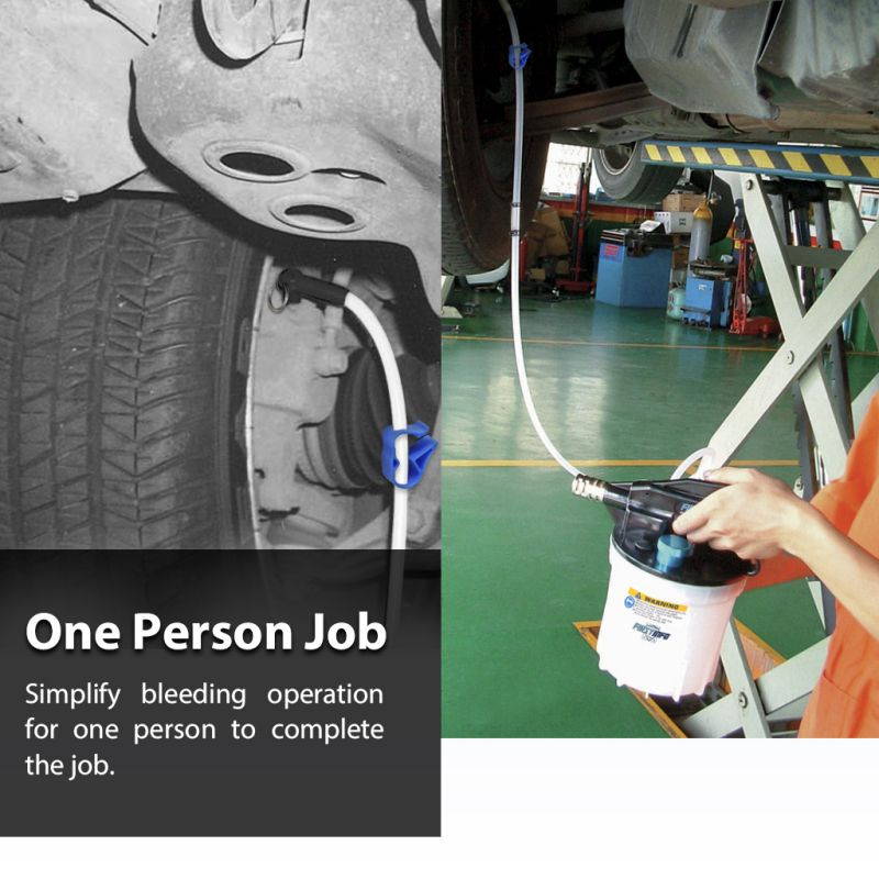 FIRSTINFO Upgraded 2 Liter Air Vacuum Brake Fluid Bleeder Pump Extractor w/ Refilling Bottle Kit Includes 4.9 ft Long Silicon Bleeding Hose w/Non-Return Check Valve + Oil Stopper Valve