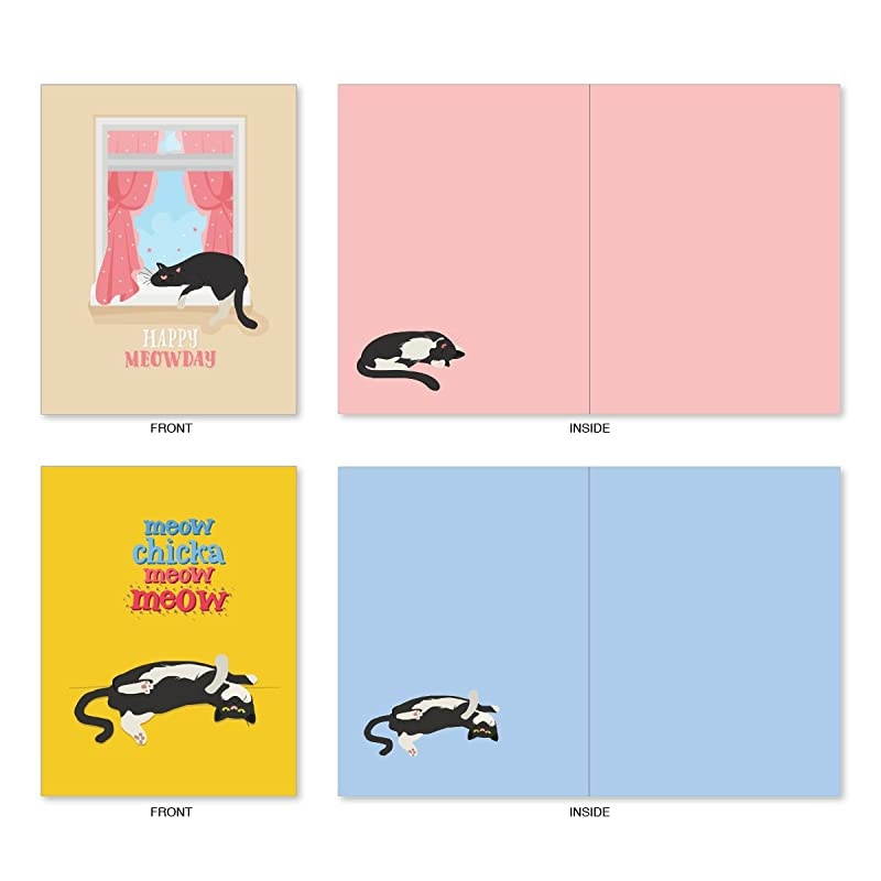 10 All Occasion Blank Cat Cards (4 x 5.12 Inch) - Cute Assorted Bulk Card Set - Catty Cards M6558OCB