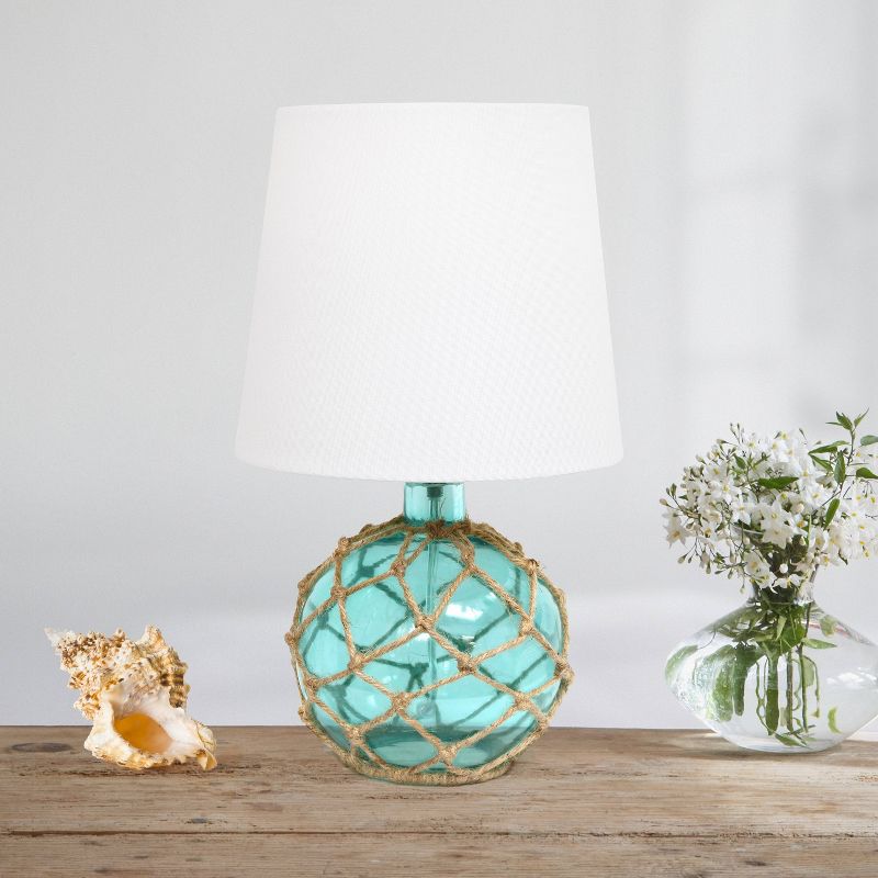 Buoy Rope Nautical Netted Coastal Sea Glass Table Lamp Aqua - Elegant Designs