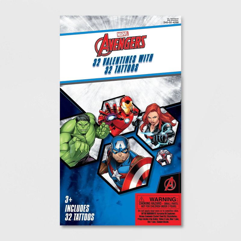 Avengers 32ct Valentines with Deluxe Tattoos