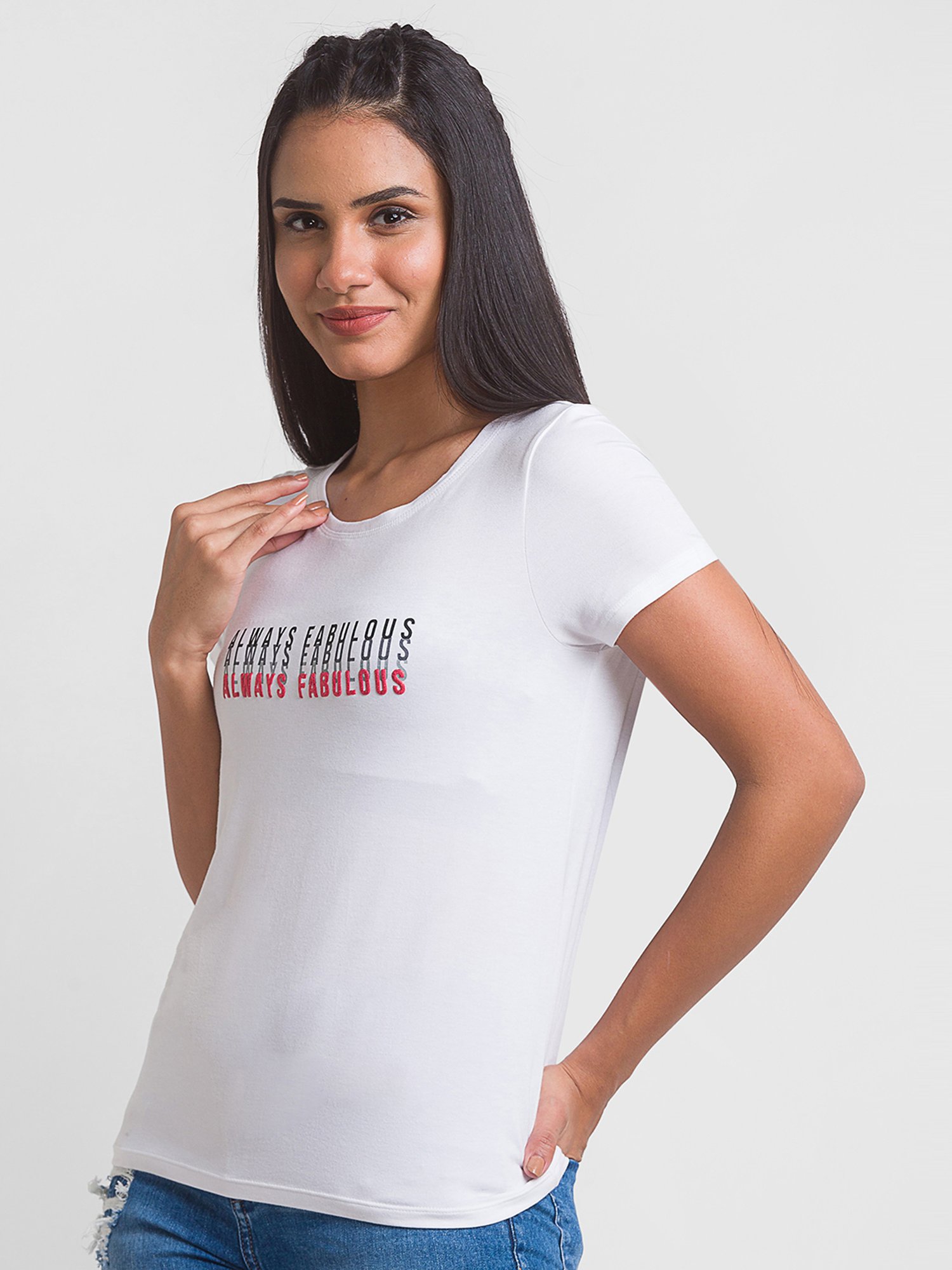 Spykar White Printed T-Shirt