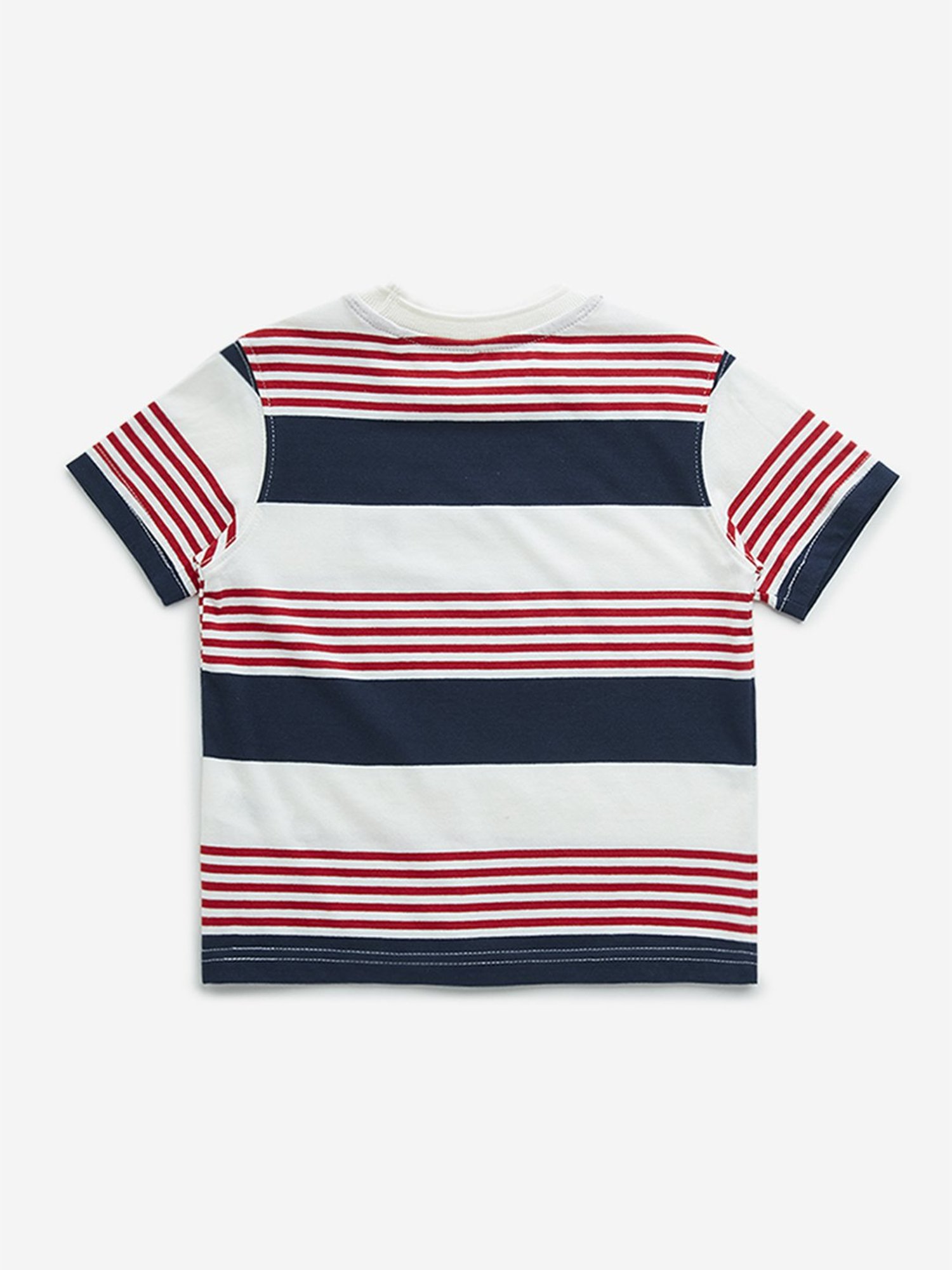 HOP Kids by Westside Navy Striped Crab Design Cotton T-Shirt