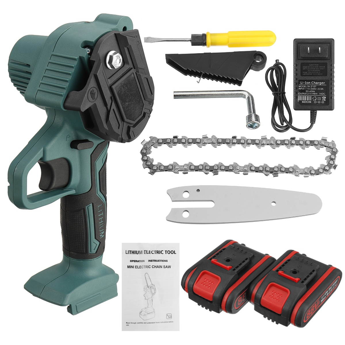 88VF 4Inch Electric Chainsaw Cordless Rechargeable Wood Cutter Chain Saws Woodworking Tools W/ 1pc or 2pcs Battery-EU Plug/One Battery