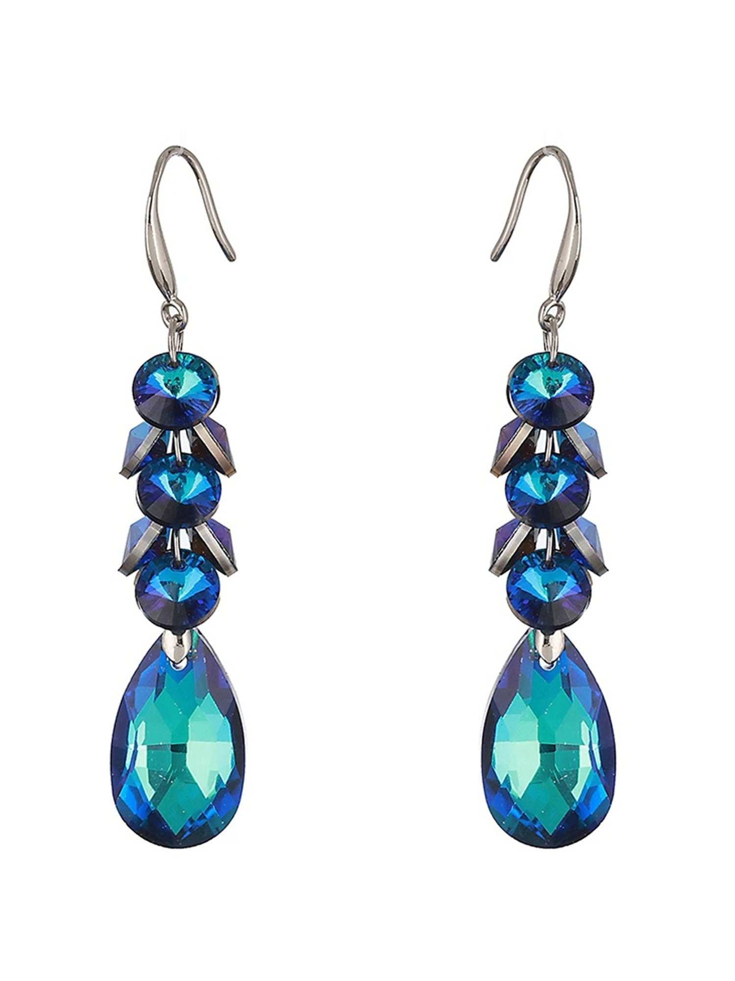 Prita by Priyaasi Blue Berry Studded Silver-Plated Dangler Earrings