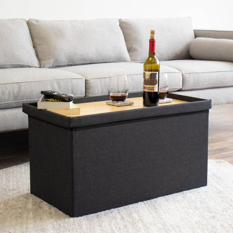 Heathered Storage Ottoman with Reversible Tray Cover Charcoal Gray - Humble Crew