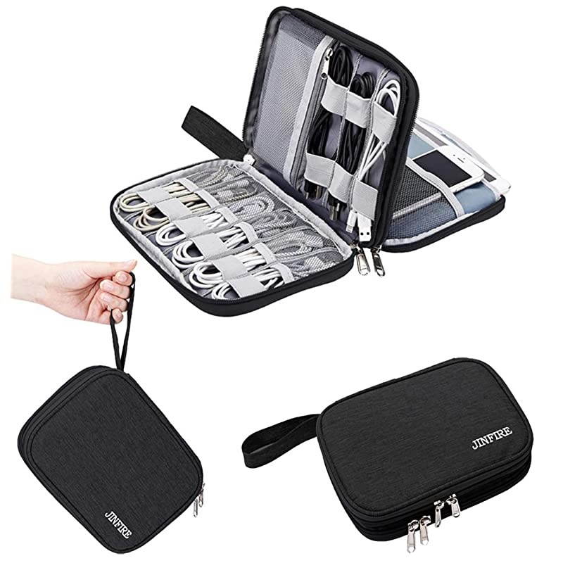 Electronics Organizer Travel Cable Organizer Waterproof Portable Electronics Accessories Case Gadget Bag for 79 IPad Mini Chargers Cord Phone USB SD CardBlack