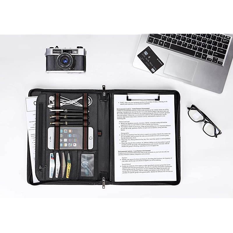 Portfolio with Tablet Case for 10.5-inch iPad Pro/Air, Business Cow Leather Padfolio Organizer with Letter Size/A4 Clipboard & Notepad Holder, Valentine's Day Gift