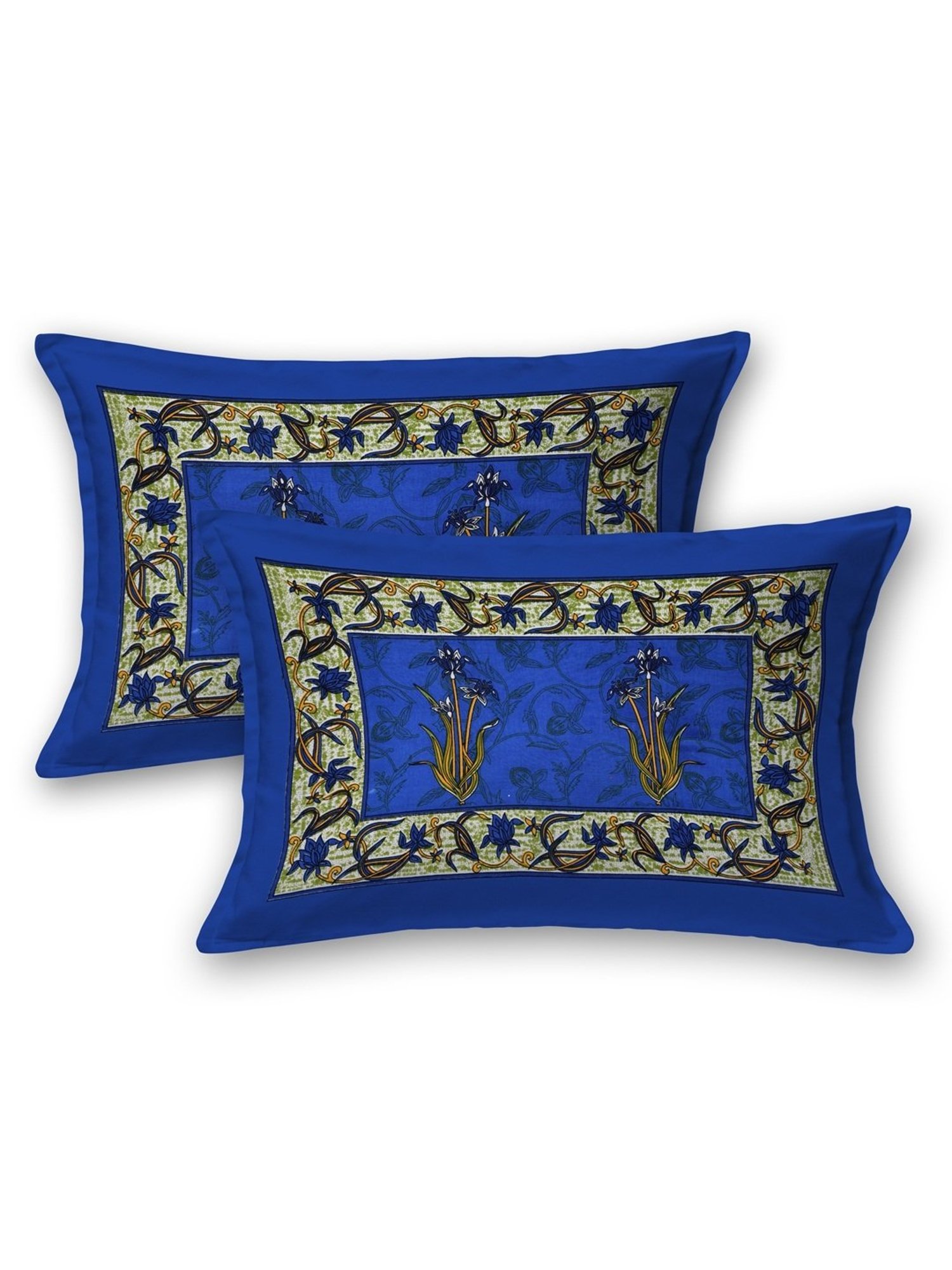 Living Roots Jaipuri Dark Blue 210 TC Cotton Queen Bed Sheet with 2 Pillow Covers