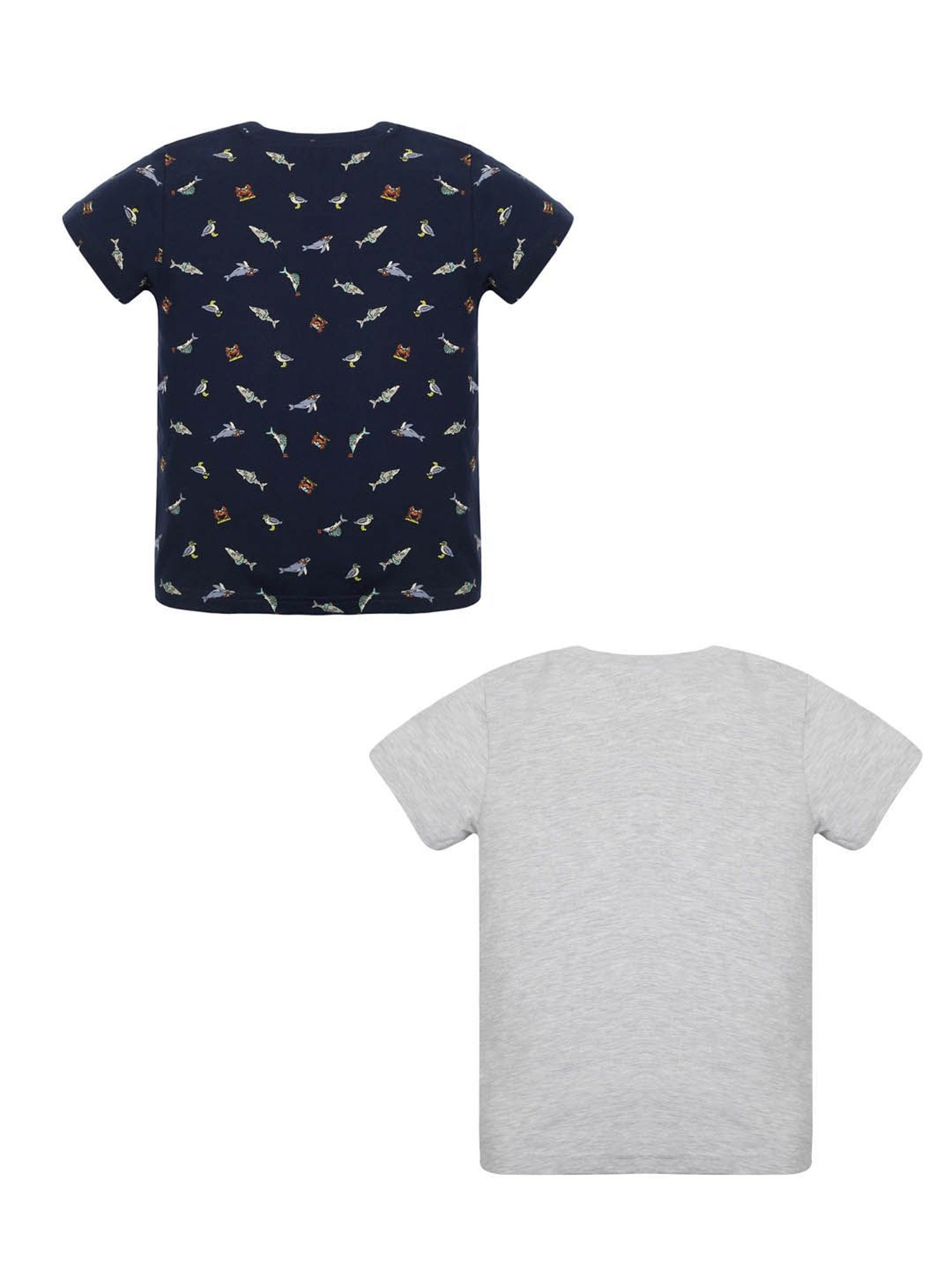 Plum Tree Kids Grey & Navy Printed T-Shirt (Pack Of 2)