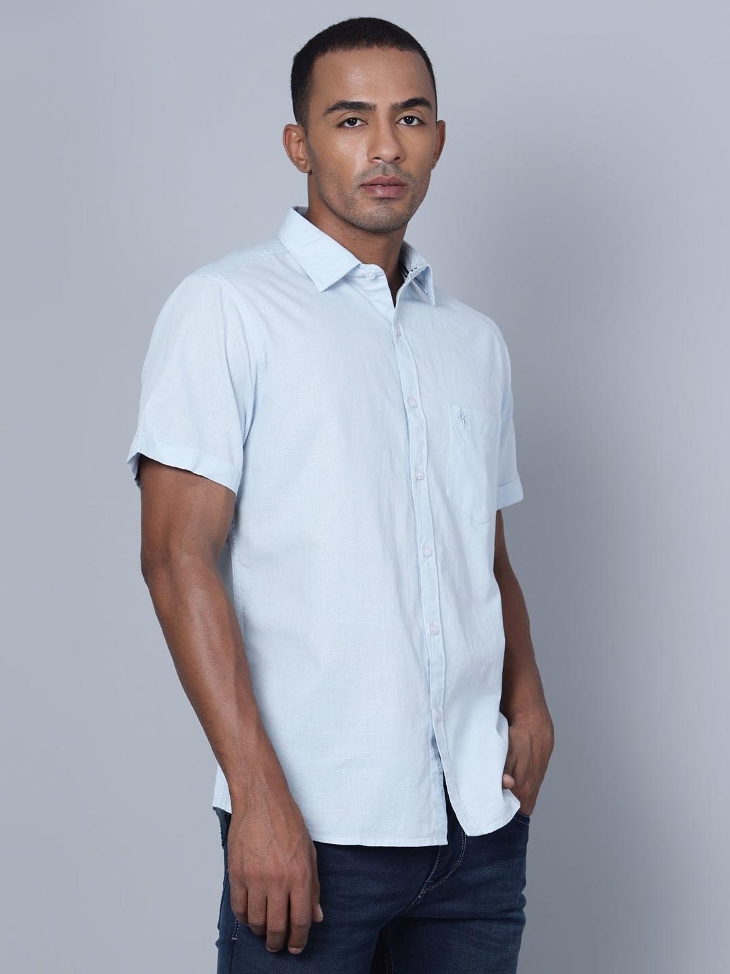 Cantabil Sky Blue Cotton Regular Fit Shirt