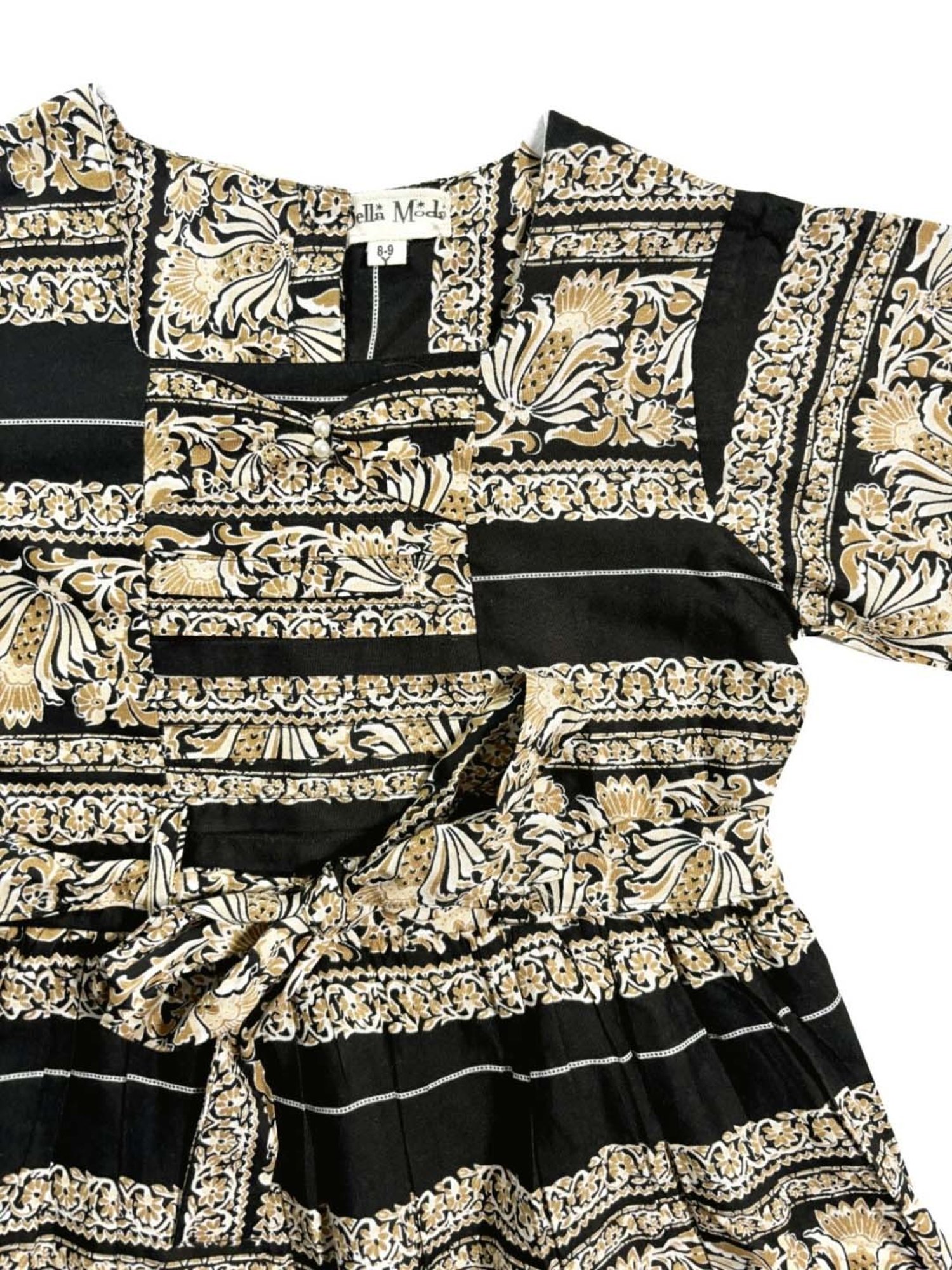 Bella Moda Kids Black & Cream Cotton Printed Full Sleeves Dress