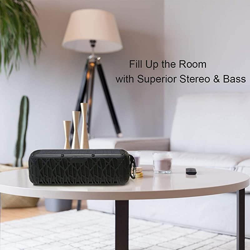 Solar Bluetooth Speaker Portable Outdoor Bluetooth IPX6 Waterproof Speaker with 5000mAh Power Bank60 Hours Play Time Dual Speaker with Mic Stereo Sound with Bass Home Wireless SpeakerBlack