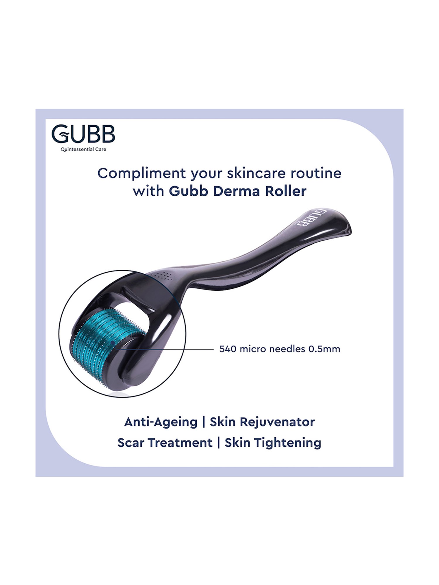 GUBB Derma Roller 0.5mm for Hair Regrowth & Skin Aging, 540 Micro Needles Roller - Blue