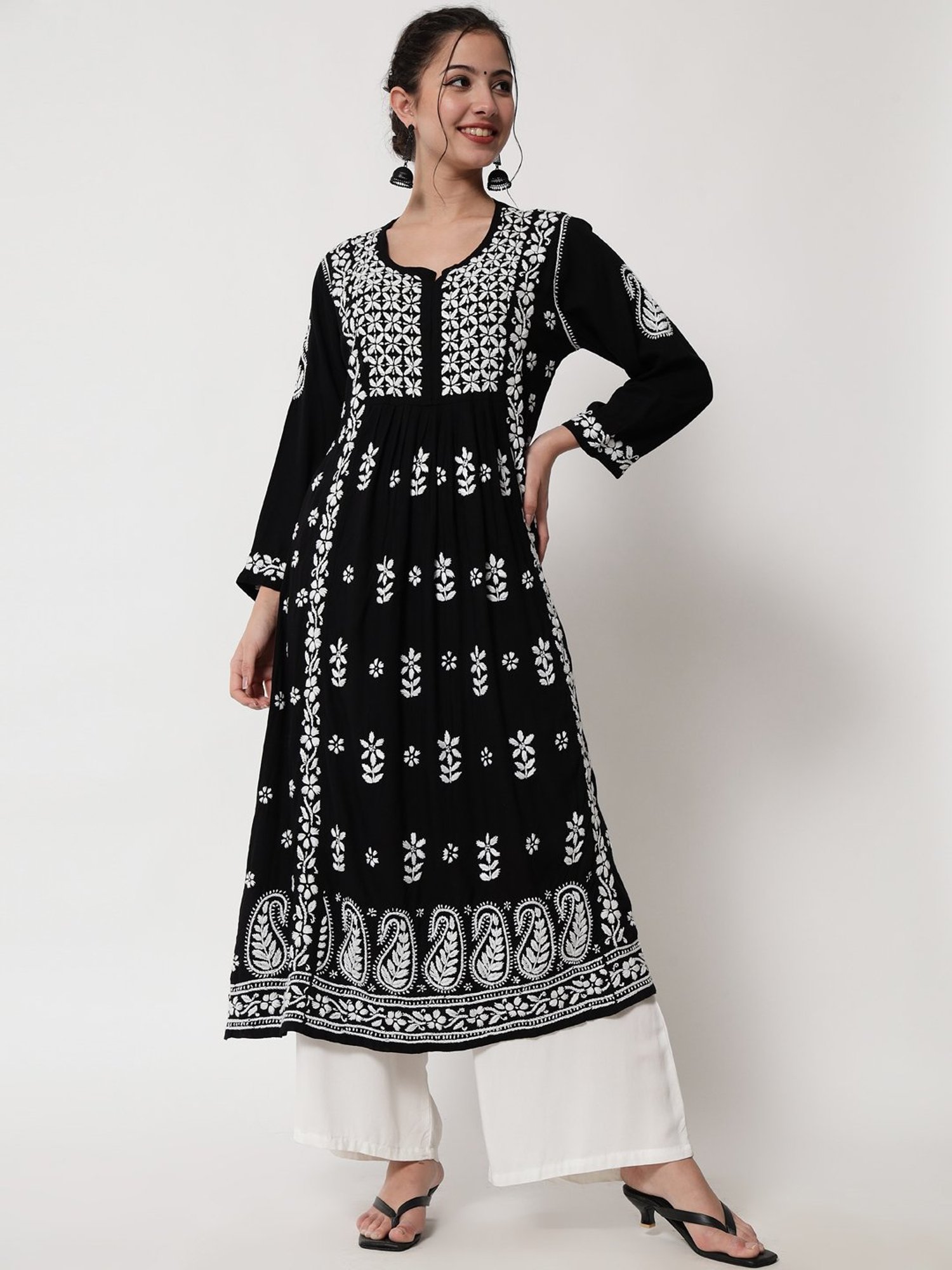 PARAMOUNT CHIKAN Black Chikankari A Line Kurta