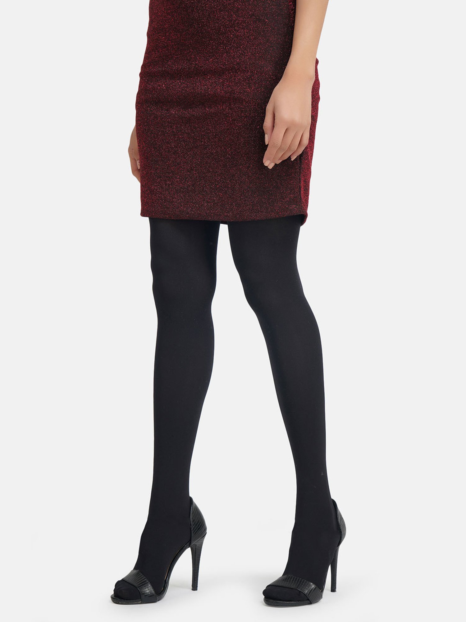 NEXT2SKIN Black Nylon Opaque Pantyhose Stockings With Super Stretch Waistband