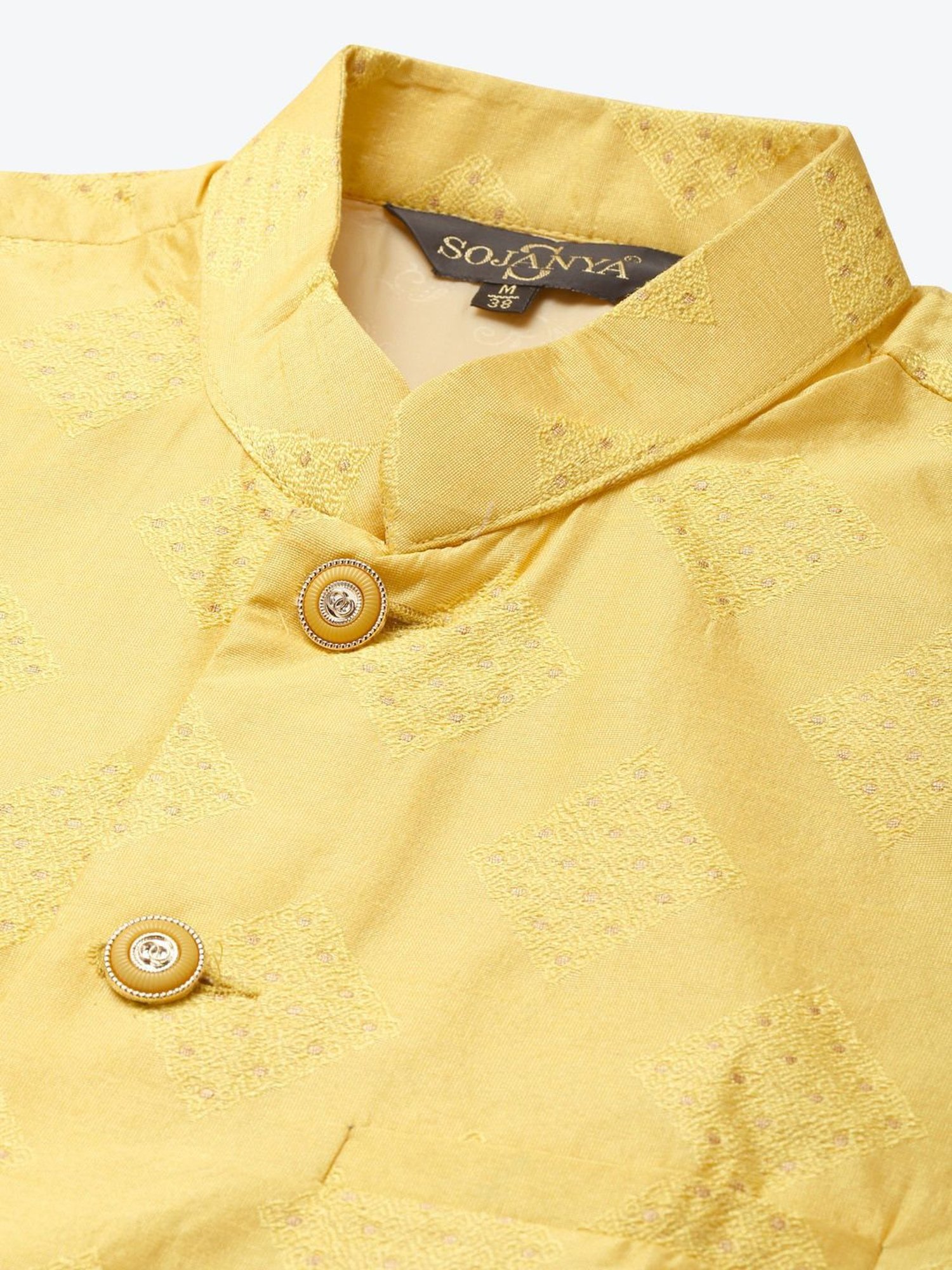 Sojanya Yellow Regular Fit Self Pattern Nehru Jacket