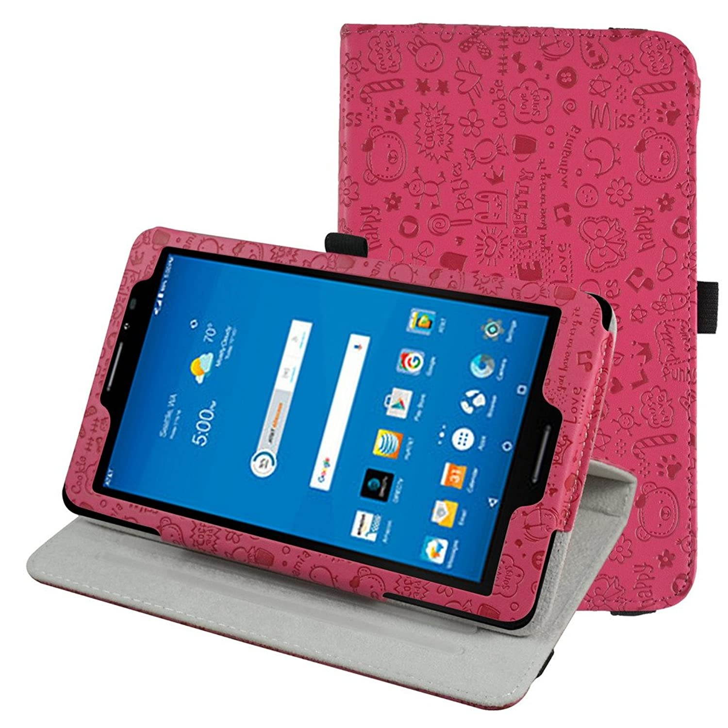 AT&T Trek 2 HD Rotating Case (Model 6461A),Mama Mouth 360 Degree Rotary Stand with Cute Cover for 8" ZTE Trek 2 HD K88 /ZPad 8 K81 Android Tablet,Rose Red
