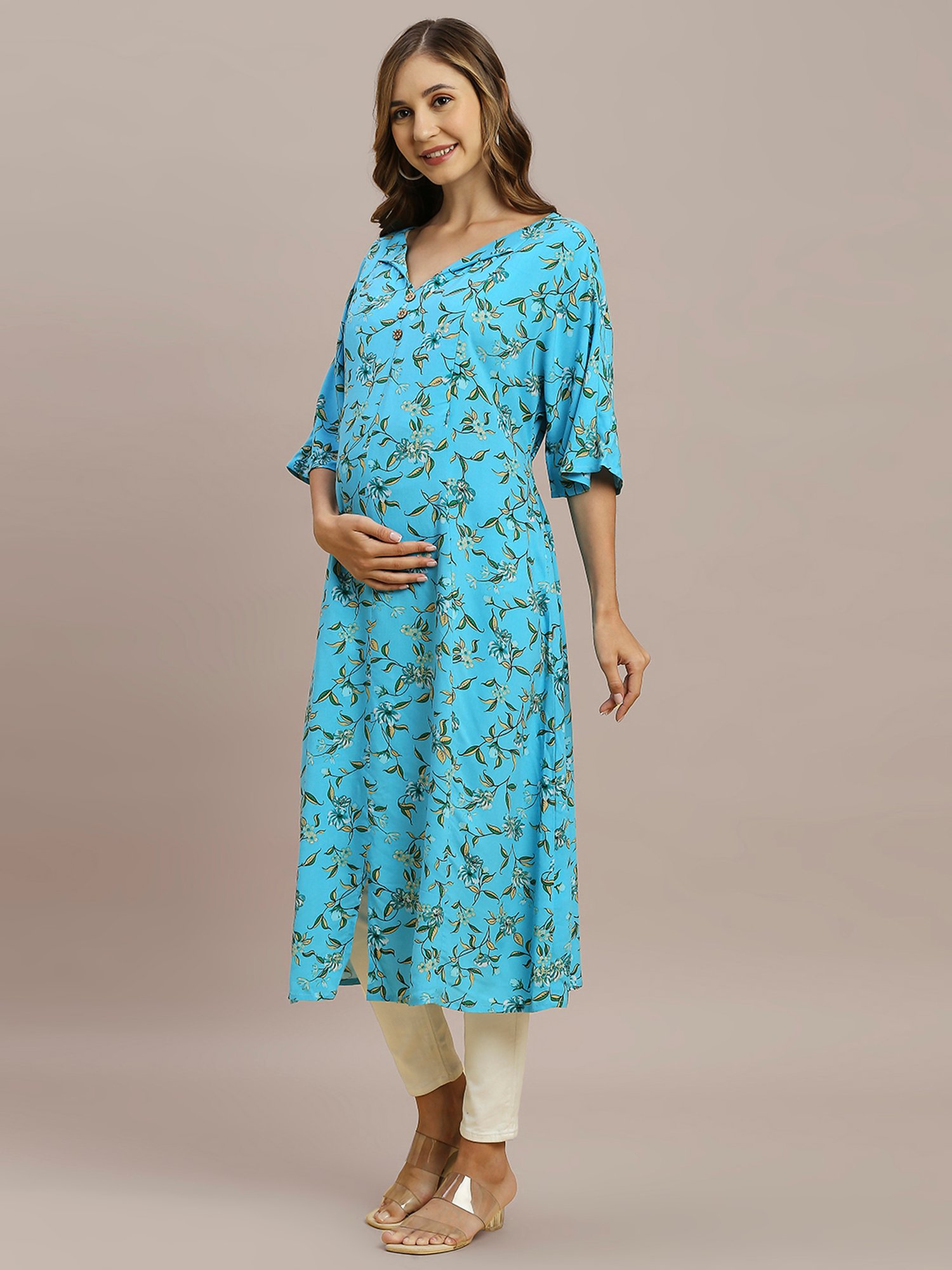 MomToBe Blue Printed Maternity Kurti