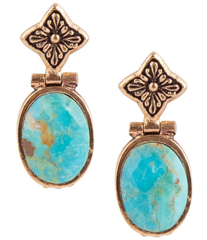 Barse Bronze and Faceted Genuine Turquoise Drop Earrings