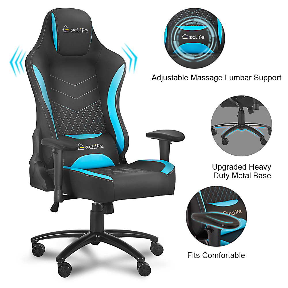 Ergonomic Racing Style Gaming Chair LUCKWIND Racing Chair
Massage Gaming Chair Office Chair Height Adjustment Recliner Swivel Rocker With USB Massage Lumbar Pad E-Sports Chair
