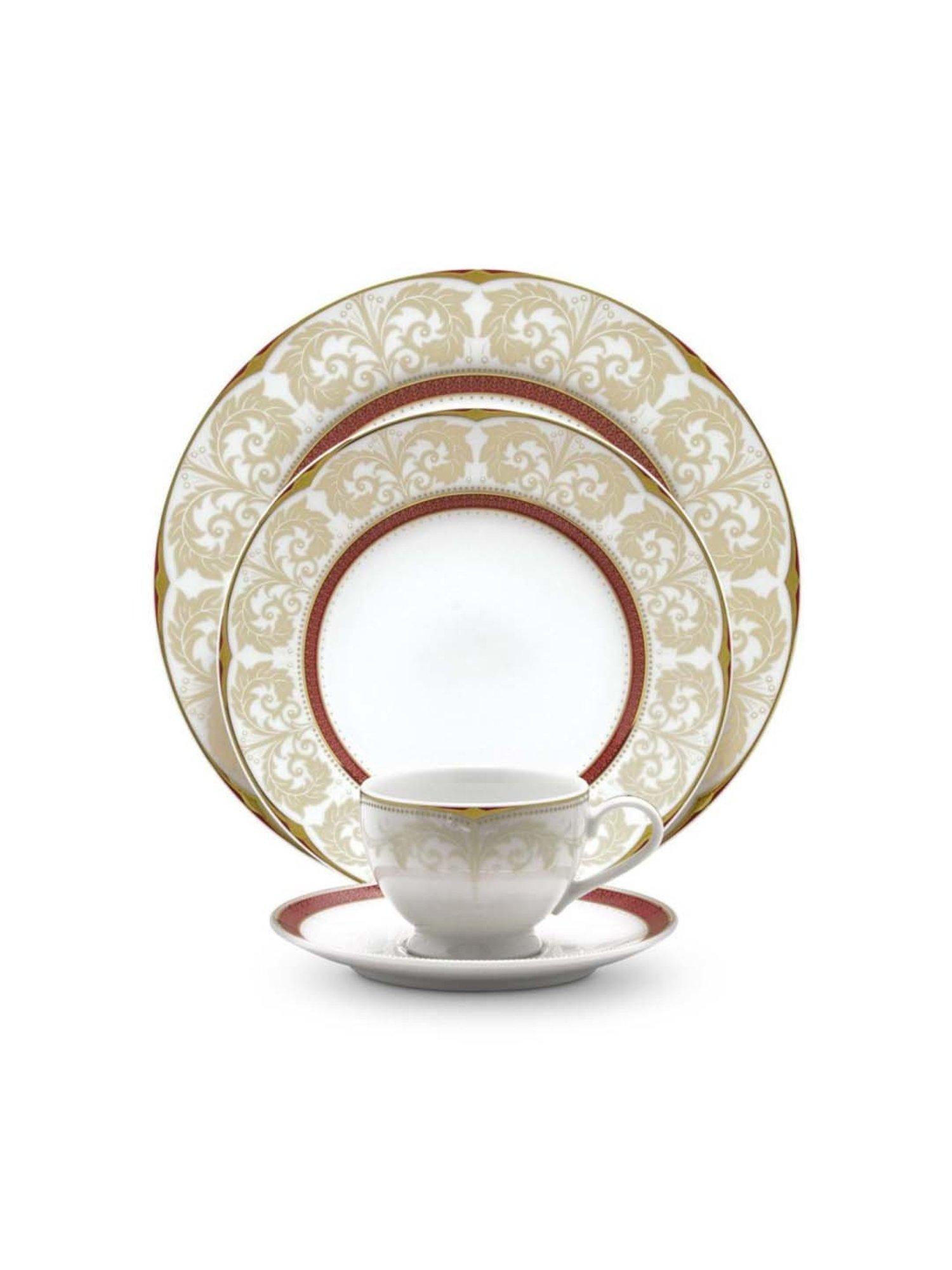 NORITAKE Queen's Fountain White & Green Porcelain Dinner Set