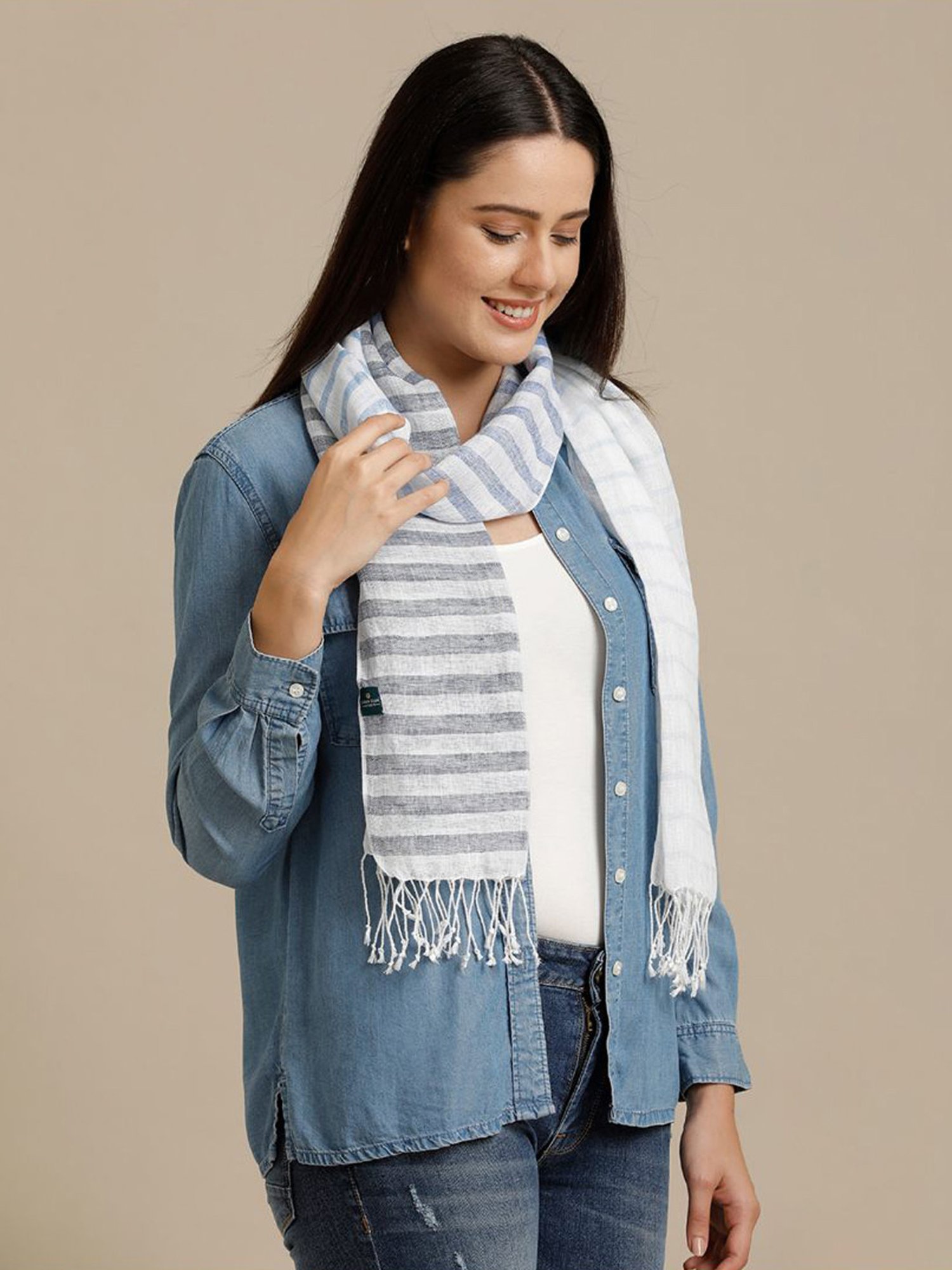 Linen Club Blue Striped Pure Linen Stole