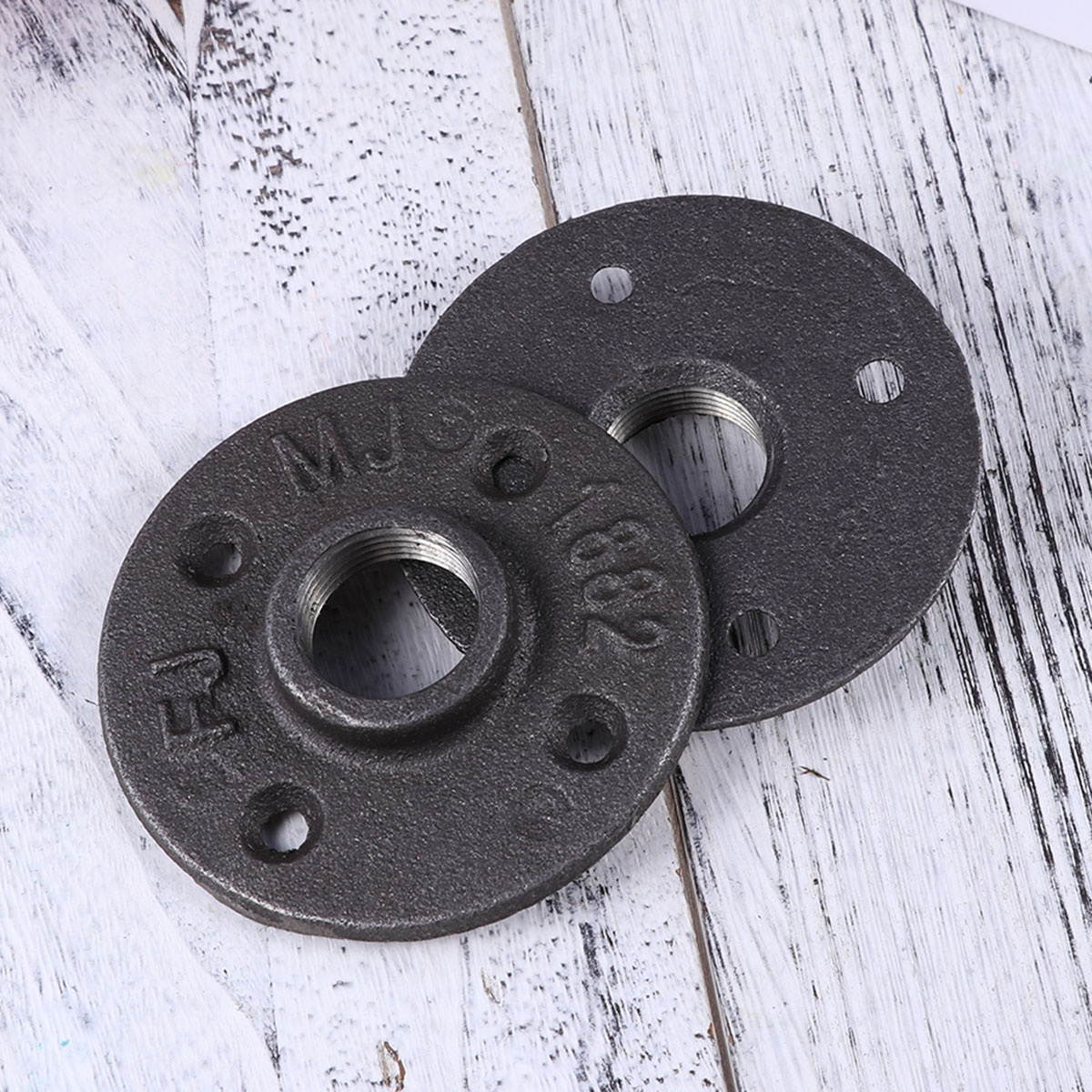 2 Pcs Vintage Malleable Threaded Floor Flange Iron Pipe Fittings Wall Mounted Flange