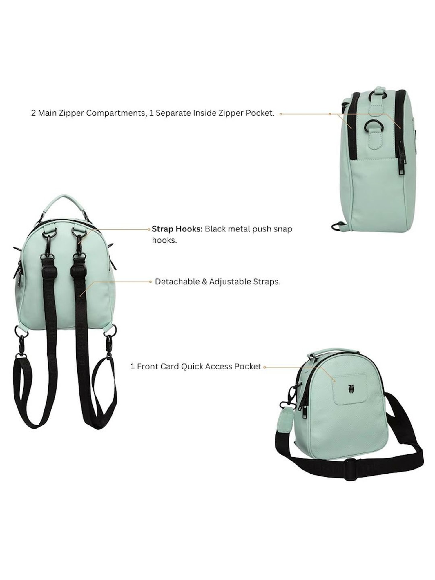 THE HOLISTIK Jasper Mint Green Textured Medium Backpack