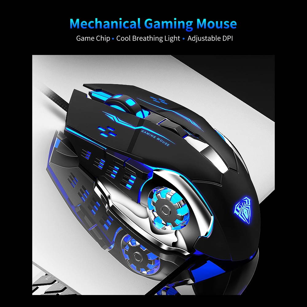 AULA S20 USB Wired Gaming Mouse Programmable 2400DPI Optical Ergonomic Mouse with 4-color Breathing Light for PC Laptop White