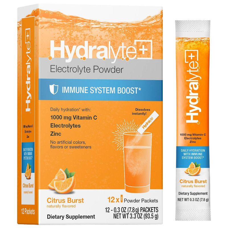 Hydralyte Hydration Plus Immune System Boost Vitamin C Powder Packets - 12ct
