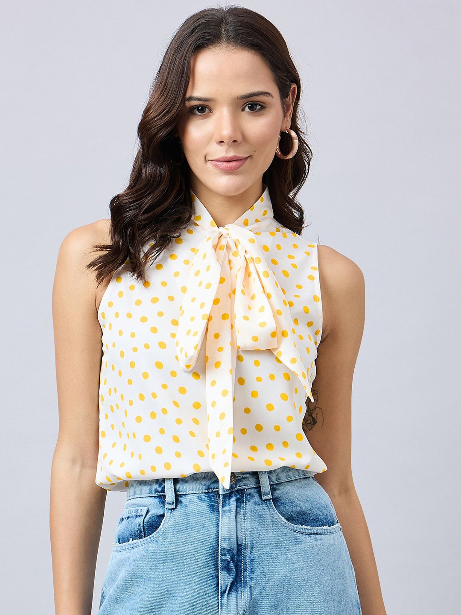 Style Quotient White Polka Dot Top