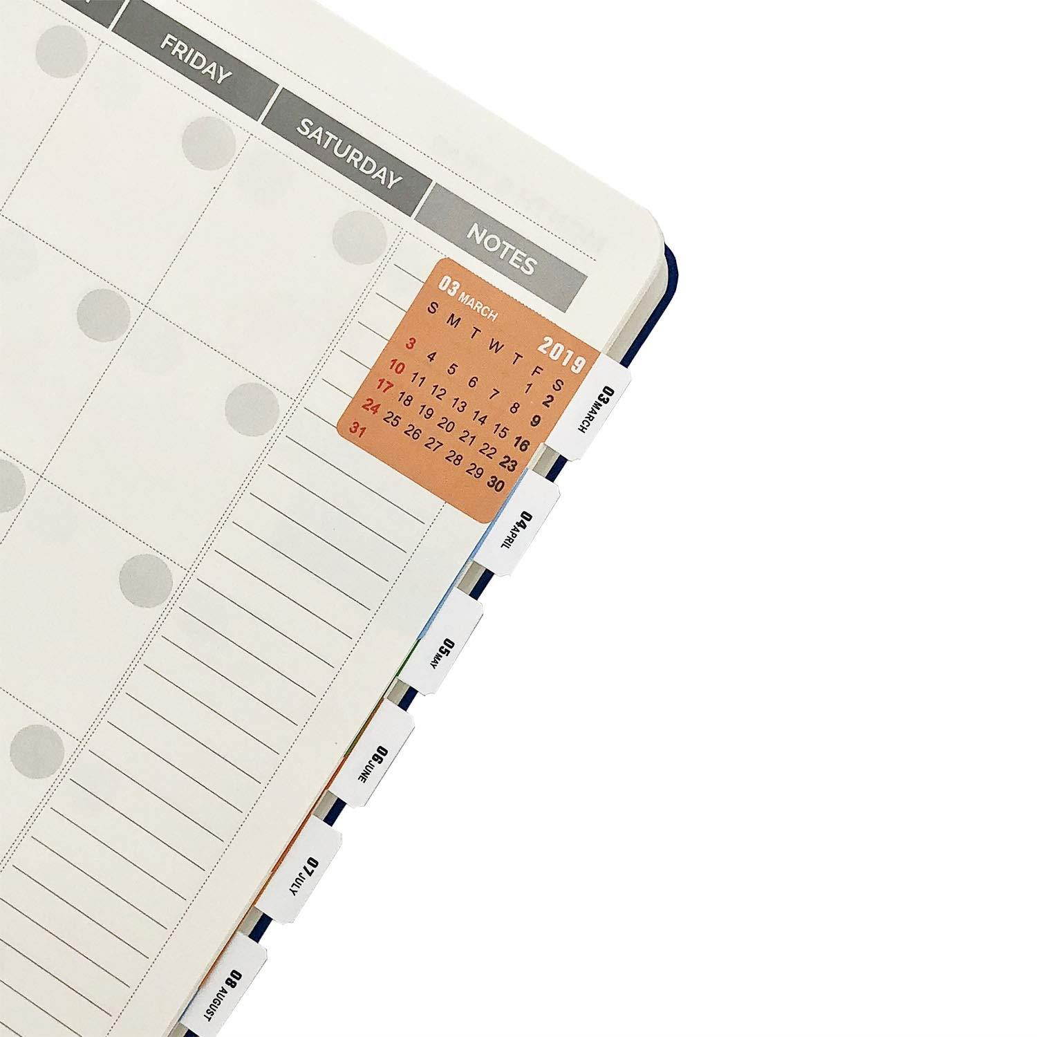 Chris.W 2018-2019 Calendars Stickers for Bullet Journal, Agendas and Organizers - Planners Monthly Adhesive Index Tabs, 16-Month from September 2018 to December 2019, 4 Sets in Multi Color(64 Tabs)