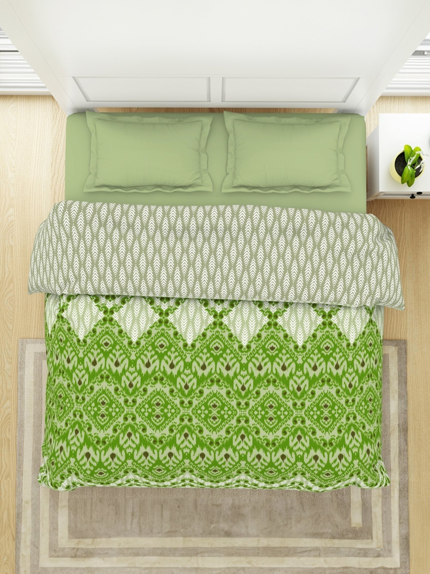 Spaces Ikkat Titanite Cotton 144 TC Double Bed Quilt
