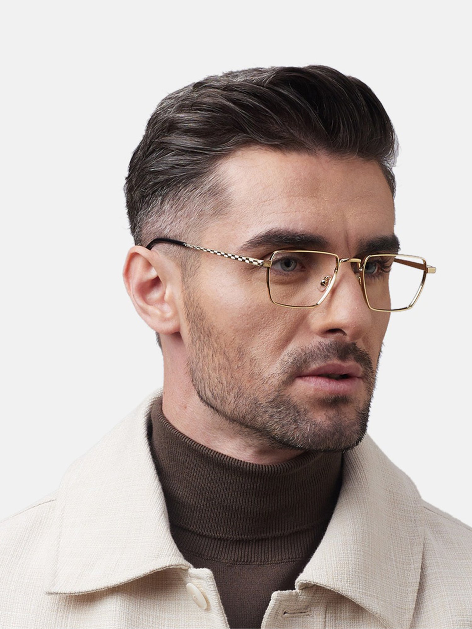 Shisen Fox Raion Dark Gold Rectangular Unisex Blue Filter Computer Lenses -52 mm