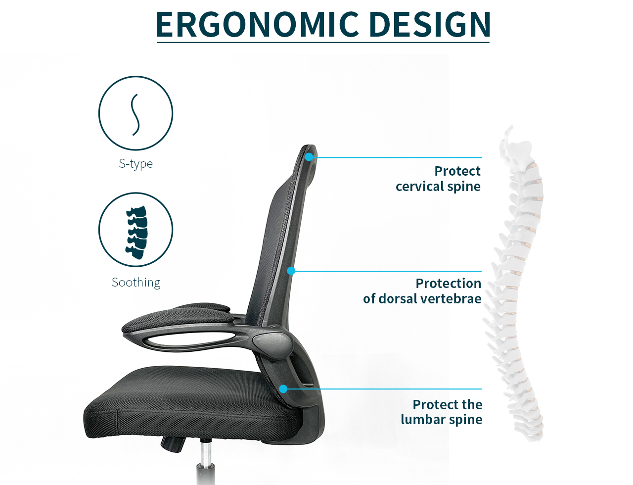 GIAS Office Chair Ergonomic Mesh Computer Chair Comfortable Task Mesh Rocking Chair with Lumbar Support and Flip-up Arms,Executive Rolling Swivel Chair,black