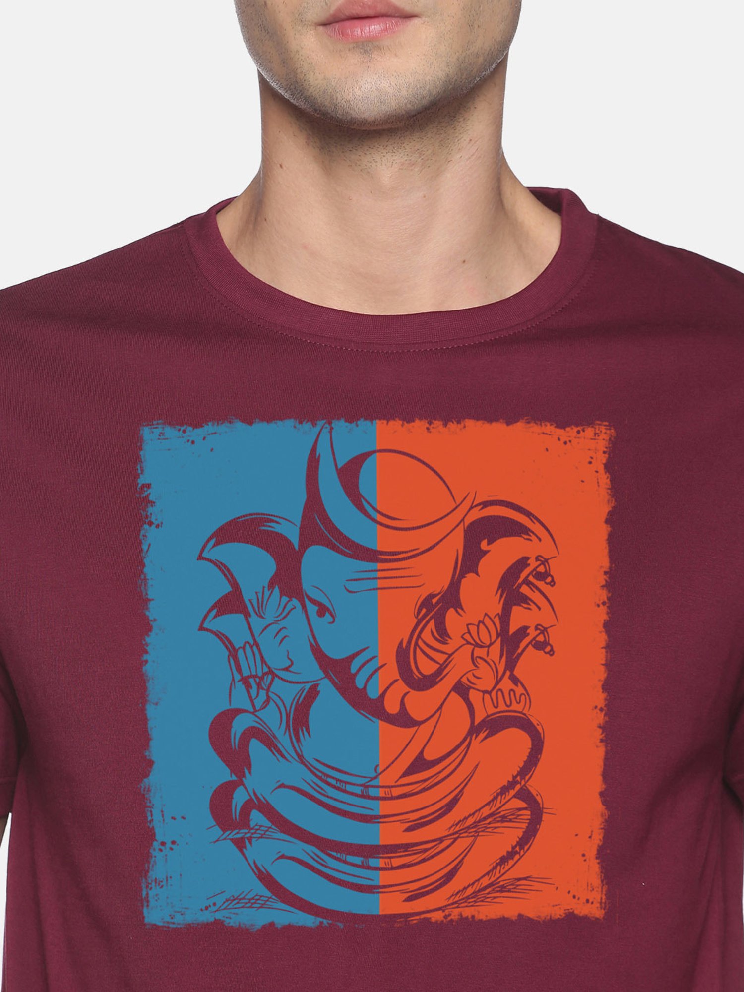 BLACK RADIO Maroon Slim Fit Printed Cotton Crew T-Shirt