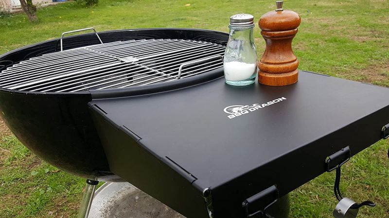 Grill Table Fits 22" Weber Charcoal Grills, Weber Grill Table, Weber Kettle Grill Accessories, BBQ Dragon Steel BBQ Table Folds to Store inside Barbecue Grill