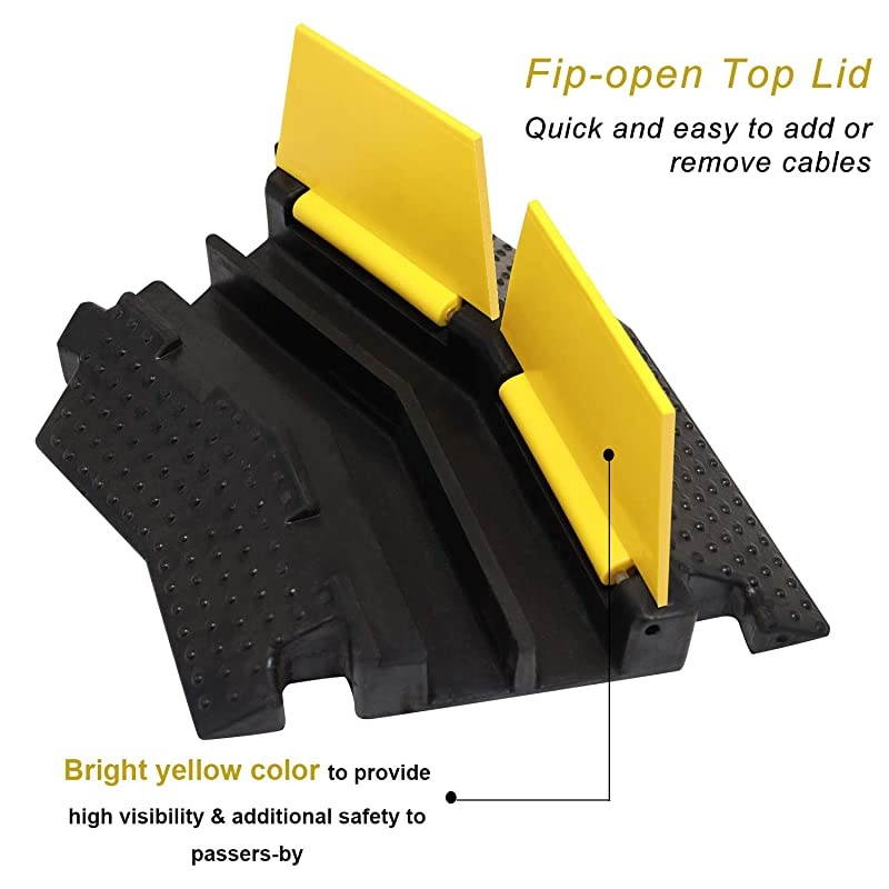 4 Pack 2Channel LeftTurn Rubber Cable Protector Ramp Corners 45 Degree for Cord Hose Track Protective Cover Ramps Driveway Traffic Speed Bumps Wires Concealer for Garage Parking Lot RV SUV