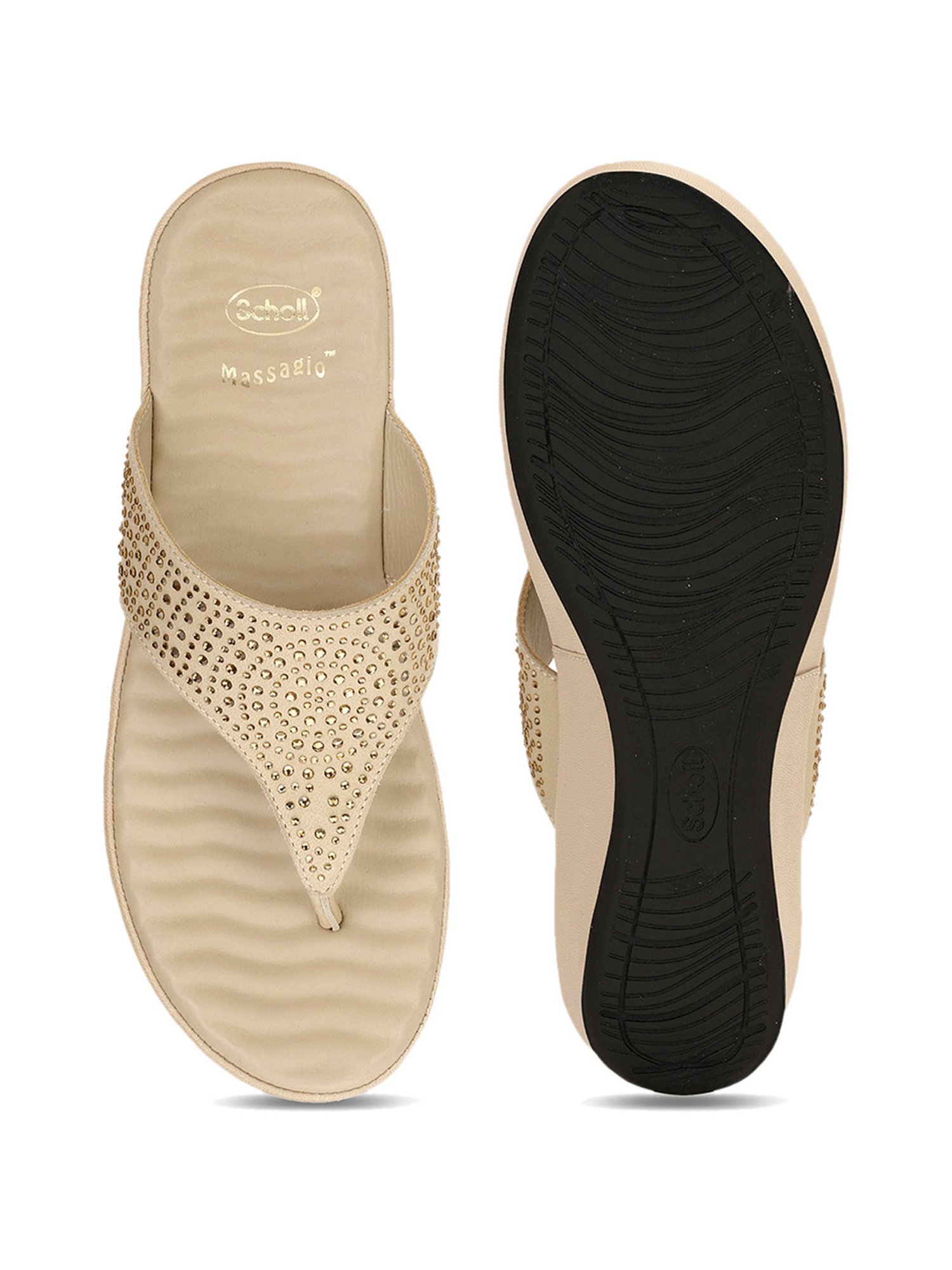 Scholl by Bata Women's POPPY Beige Thong Wedges