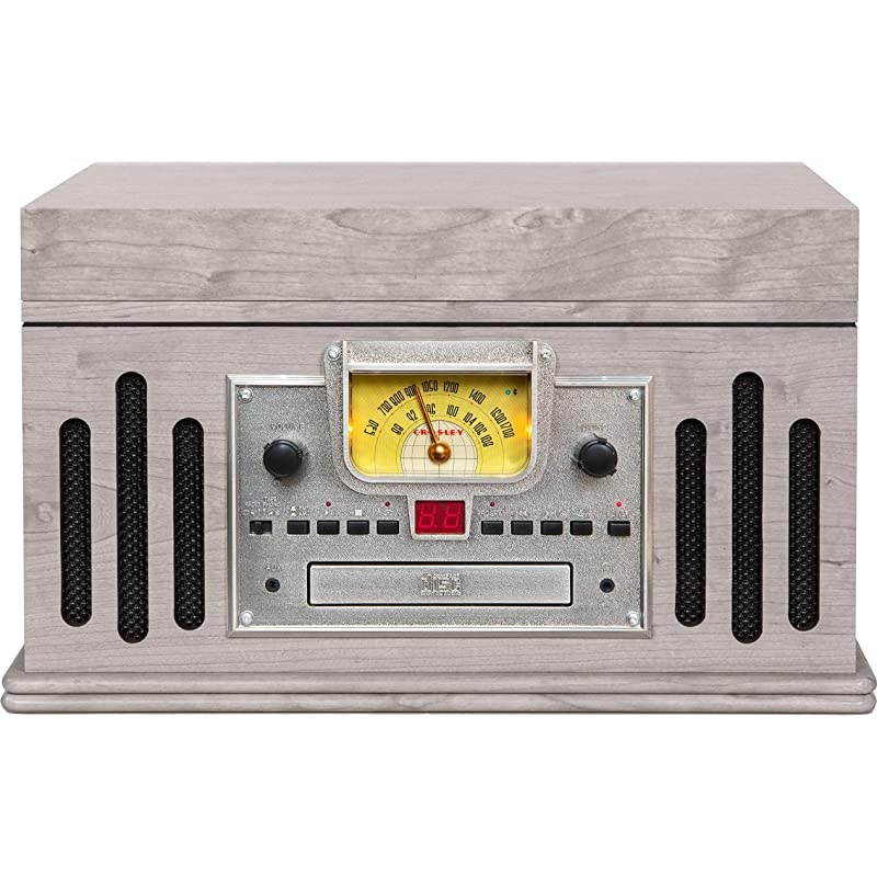 CR704B-GY Musician 3-Speed Turntable with Radio, CD/Cassette Player, Aux-in and Bluetooth, Gray
