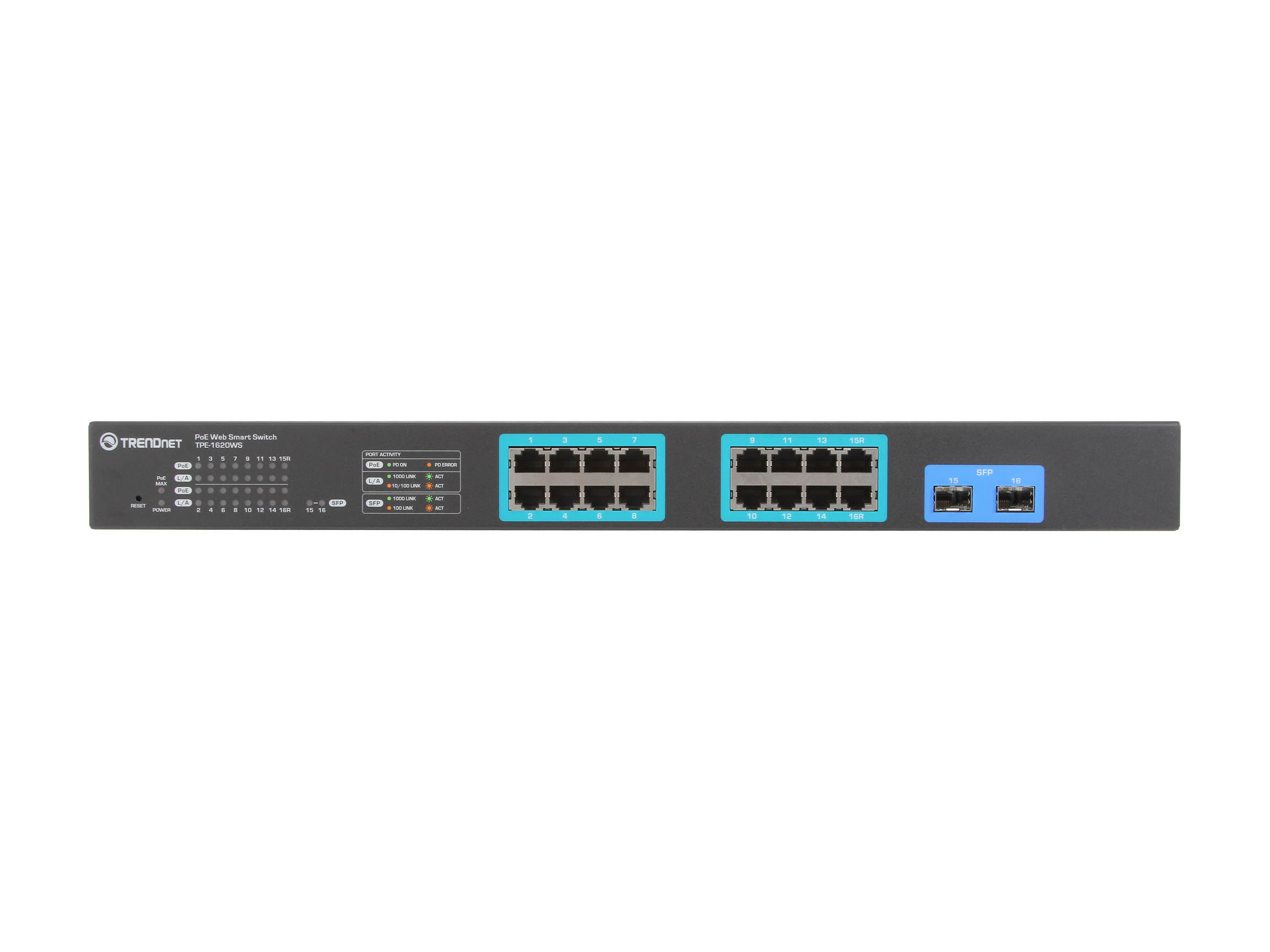 TRENDnet TPE-1620WS Smart 16-Port Gigabit Web Smart PoE+ Switch. Limited Life Time Warranty