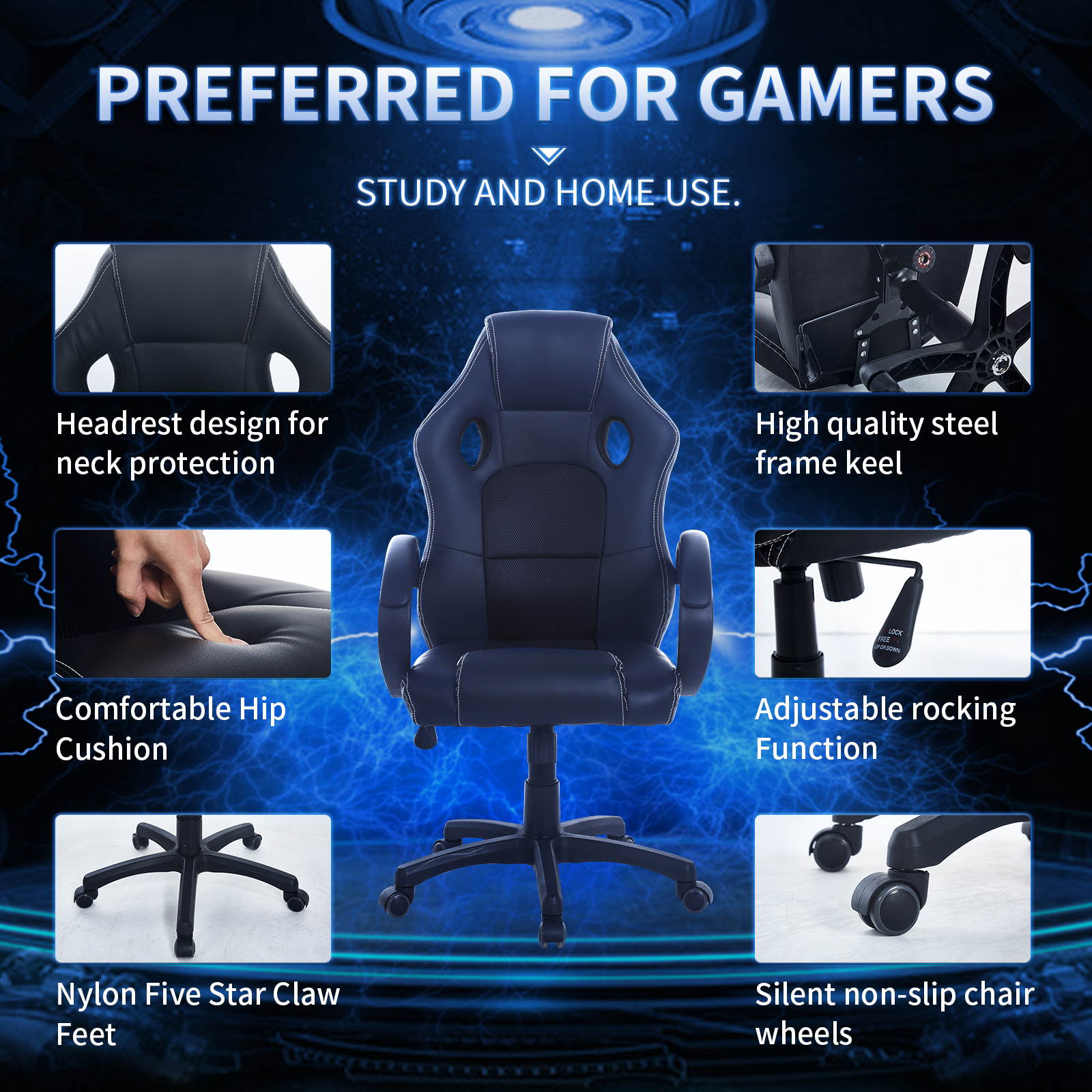 Modern Gaming Chair for Kids Boys Girls Teens High Back Ergonomic Swivel Racing Computer Chair, Height Adjustable,Office Chair PC Gaming Chair Cheap Desk Chair Ergonomic PU Leather Executive Computer